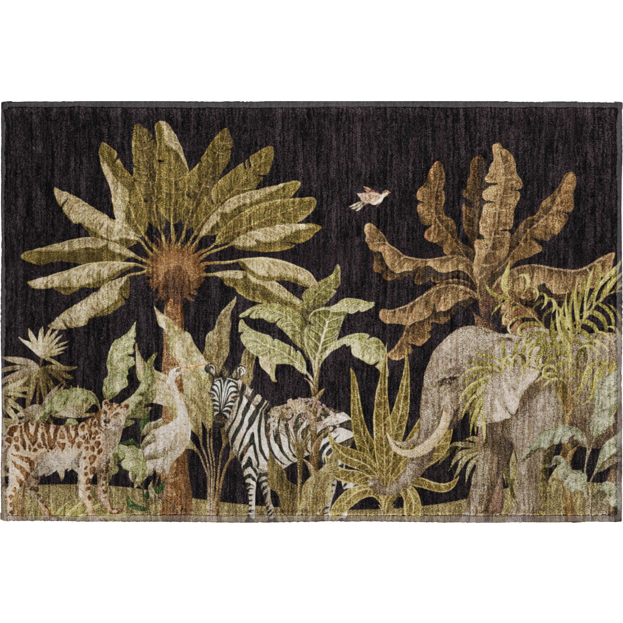 Sarajevo Machine Washable Tropical Midnight Black Rug 1'8" x 2'6" #shape_Rectangle