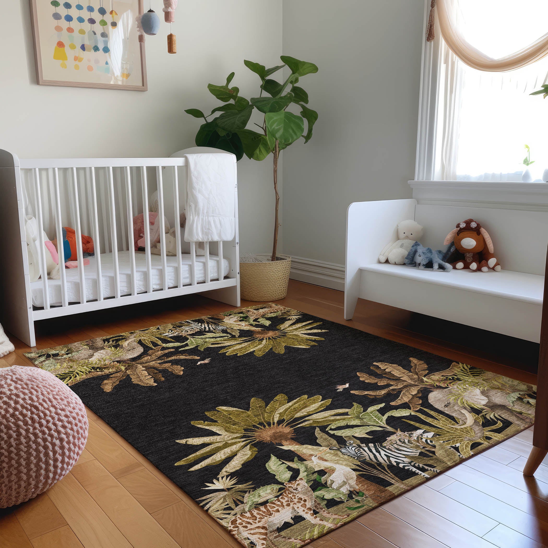 Sarajevo Machine Washable Tropical Midnight Black Rug 2'6" x 3'10" #shape_Rectangle
