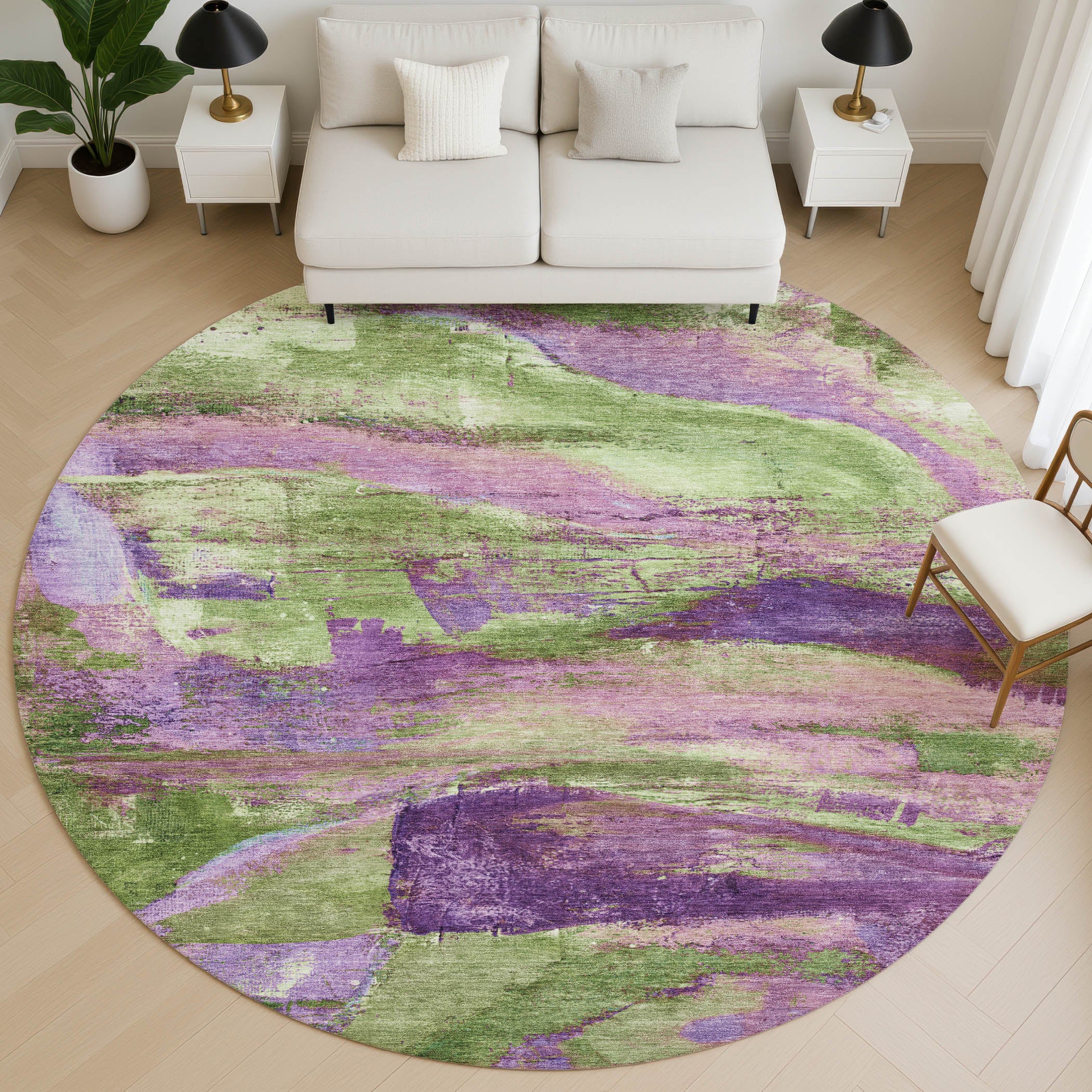 Cartagena Machine Washable Transitional Purple Rug 8' x 8' #shape_Round