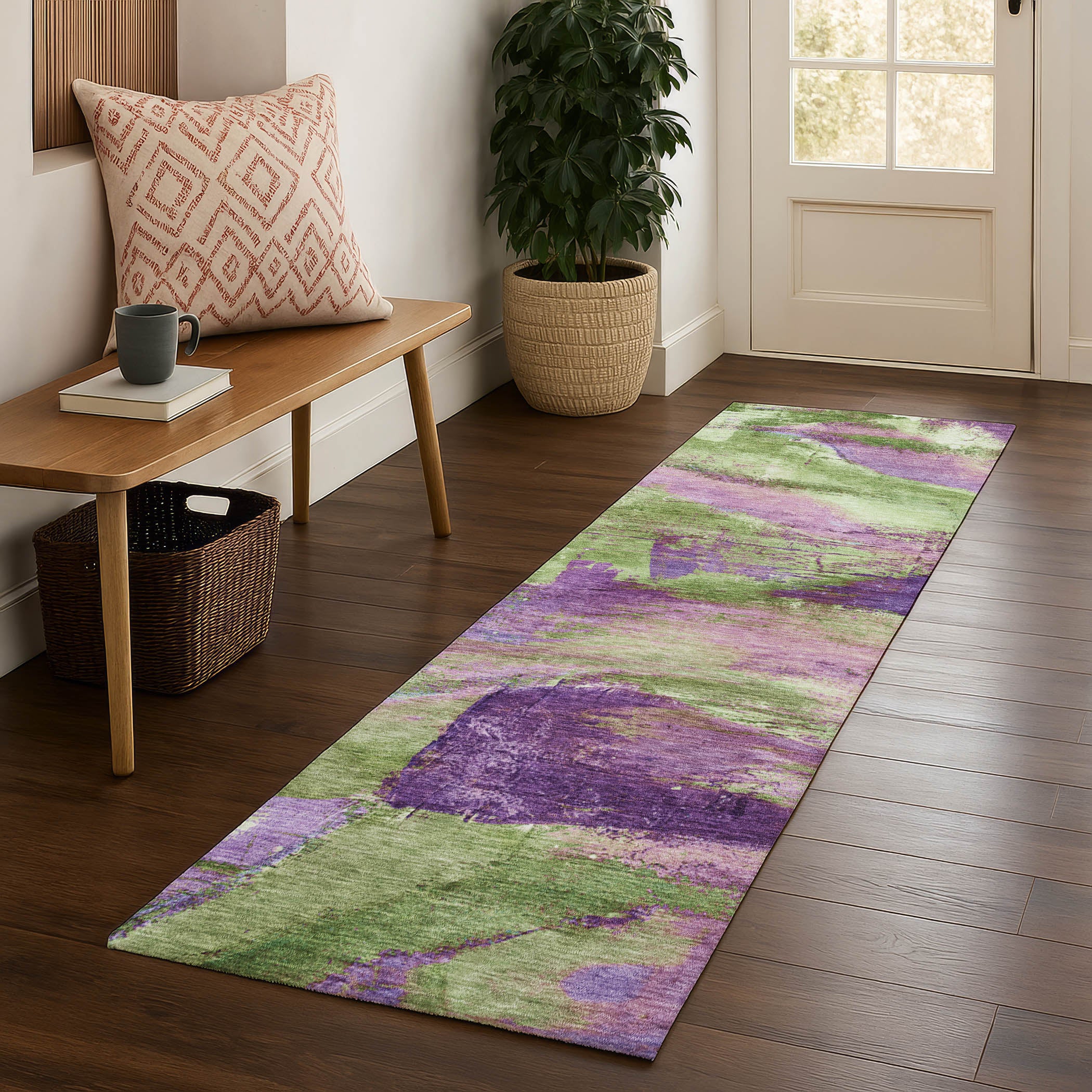 Cartagena Machine Washable Transitional Purple Rug 2'3" x 7'6" #shape_Runner