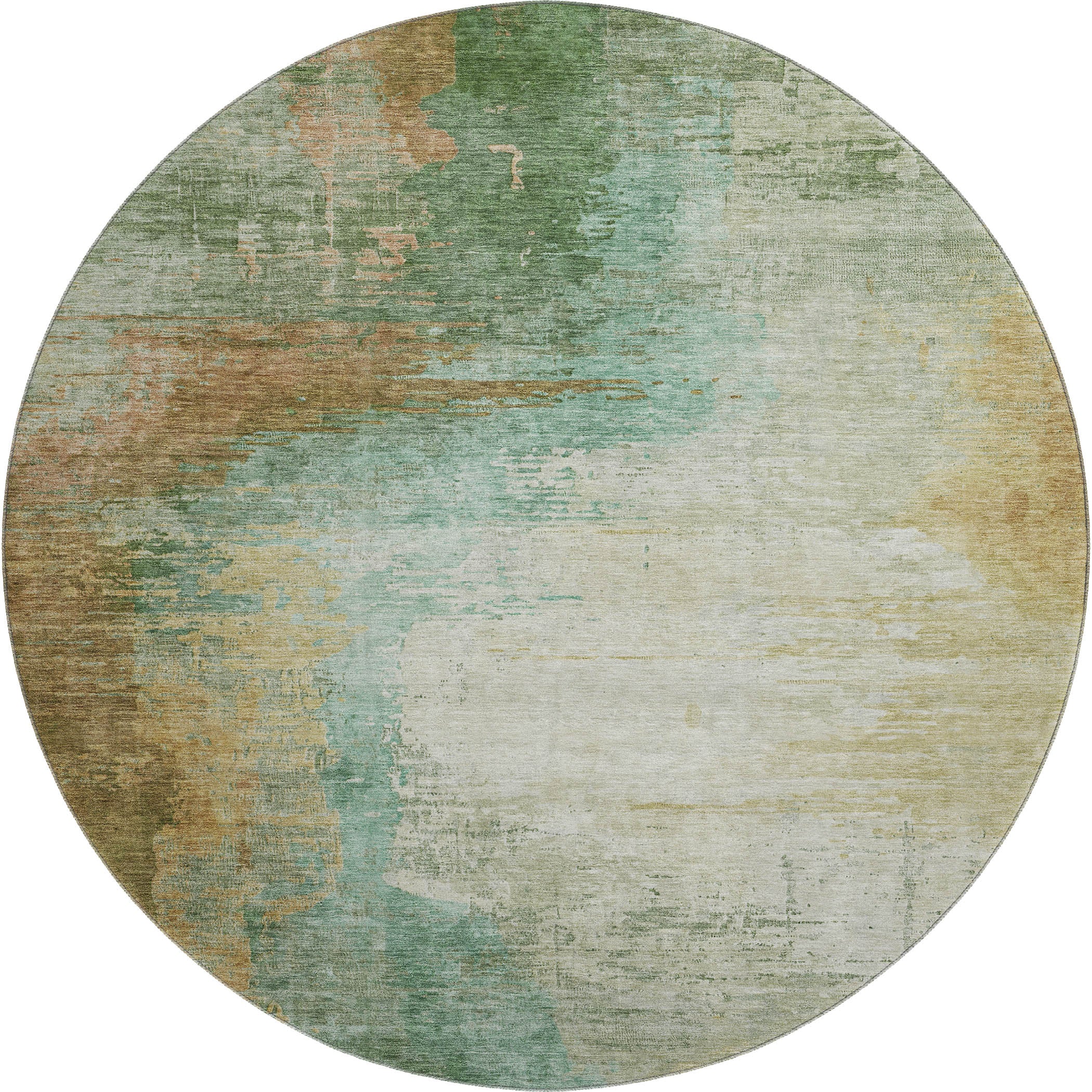 Rome Machine Washable Transitional Aloe Green Rug 8' x 8' #shape_Round
