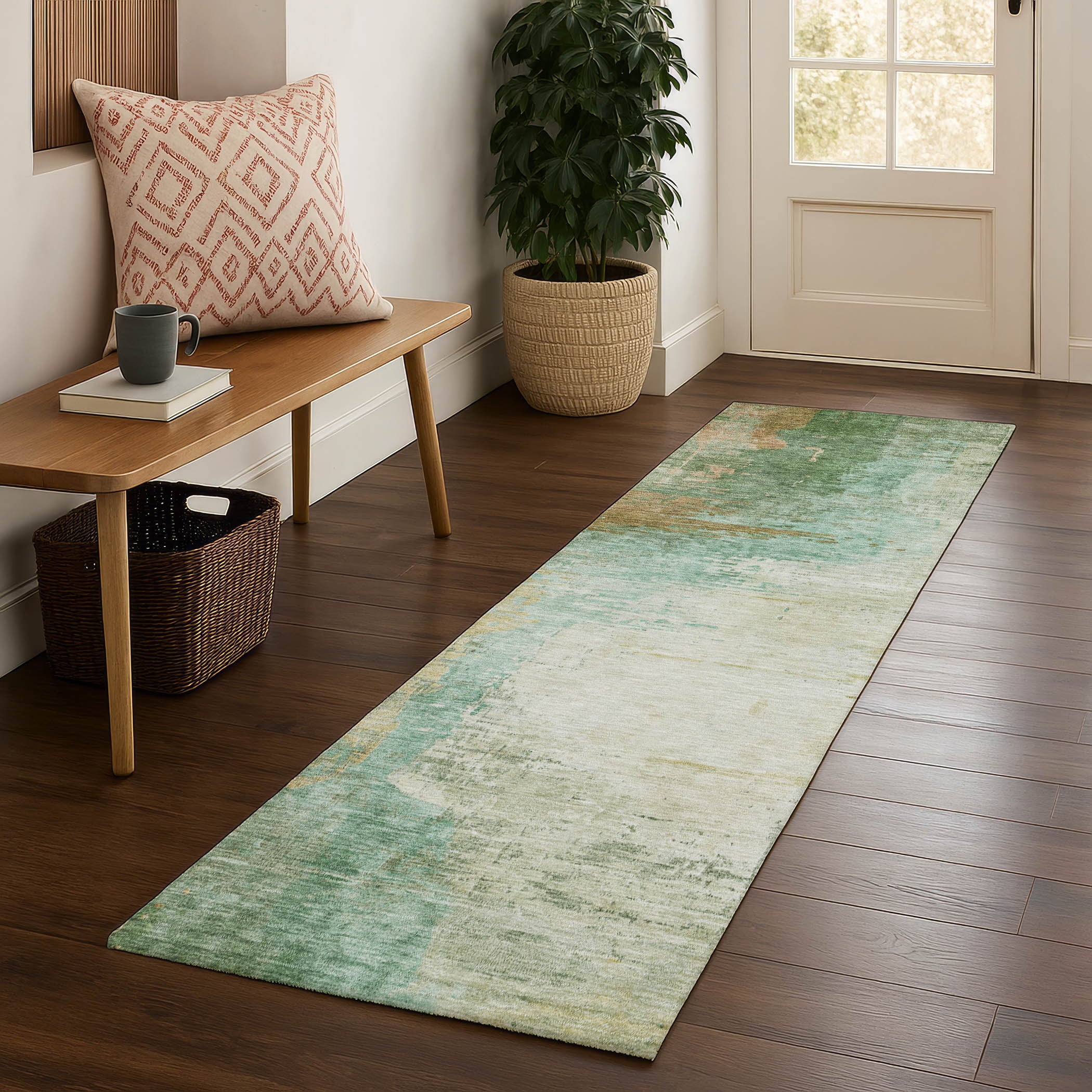Rome Machine Washable Transitional Aloe Green Rug 2'3" x 7'6" #shape_Runner