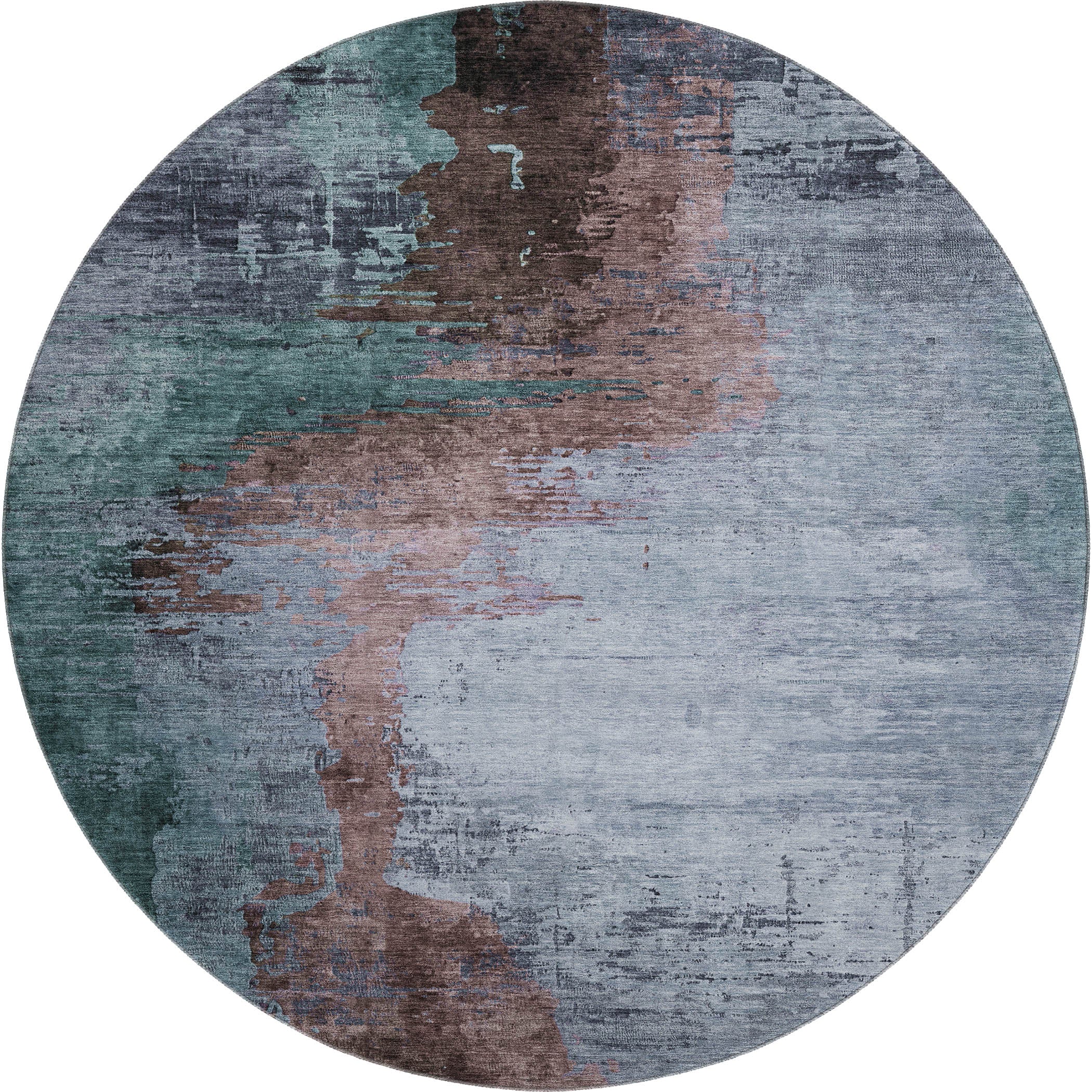 Rome Machine Washable Transitional Blue Rug 8' x 8' #shape_Round