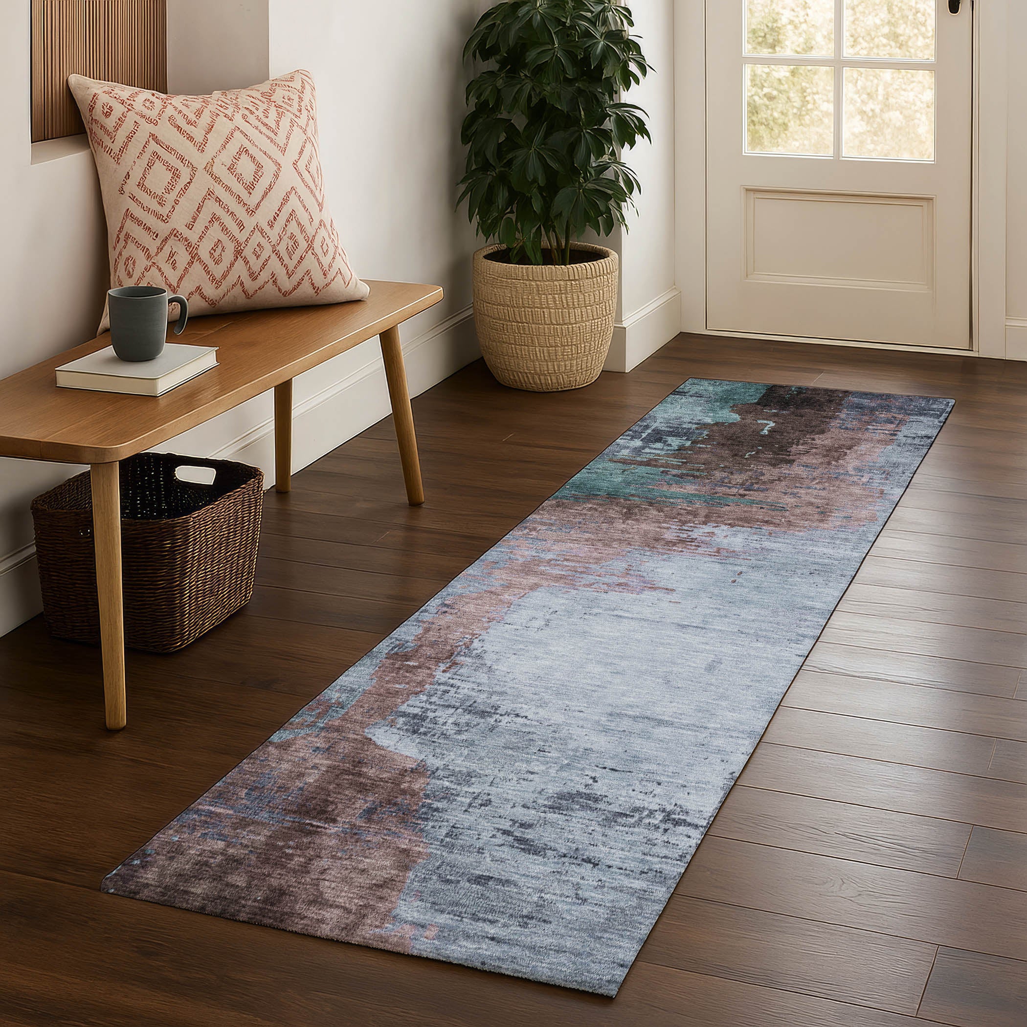 Rome Machine Washable Transitional Blue Rug 2'3" x 7'6" #shape_Runner