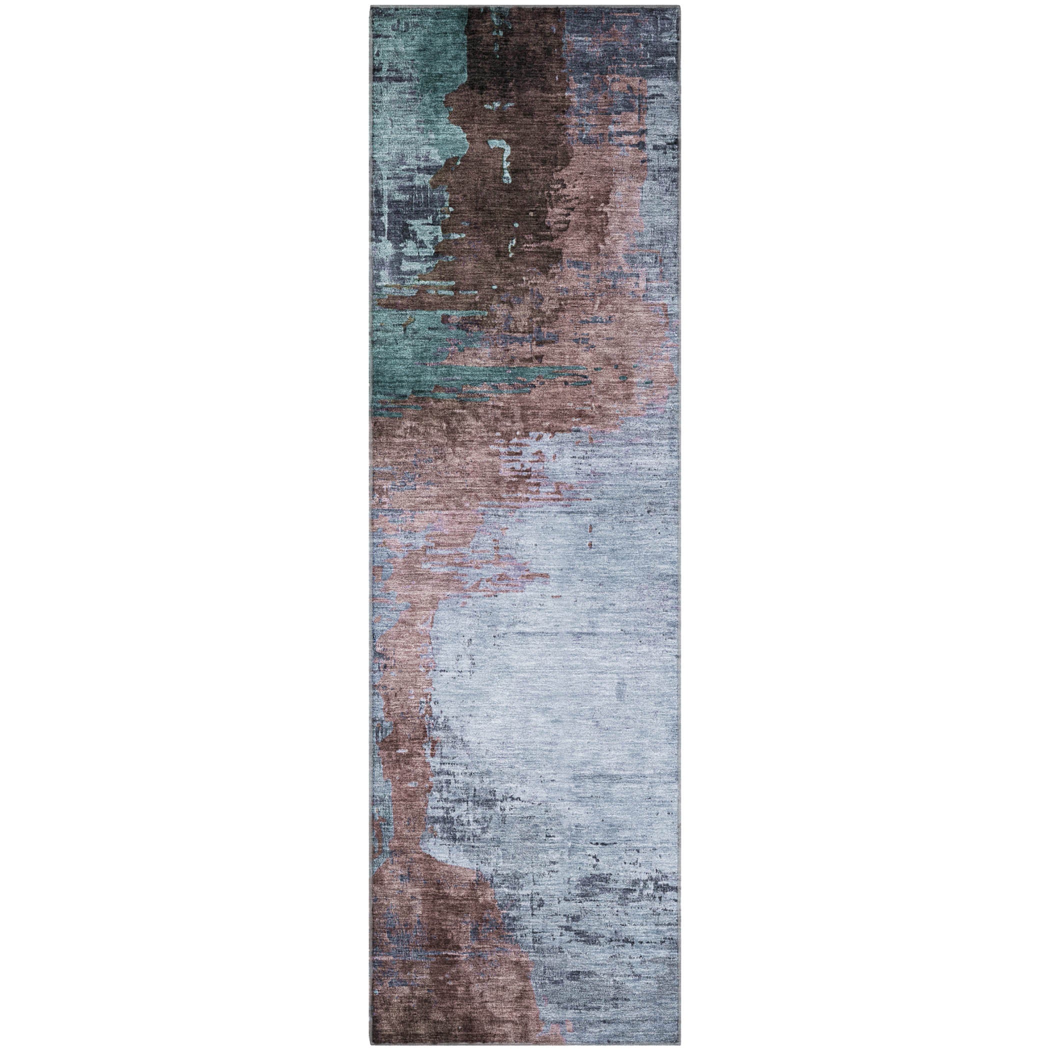 Rome Machine Washable Transitional Blue Rug 2'3" x 7'6" #shape_Runner