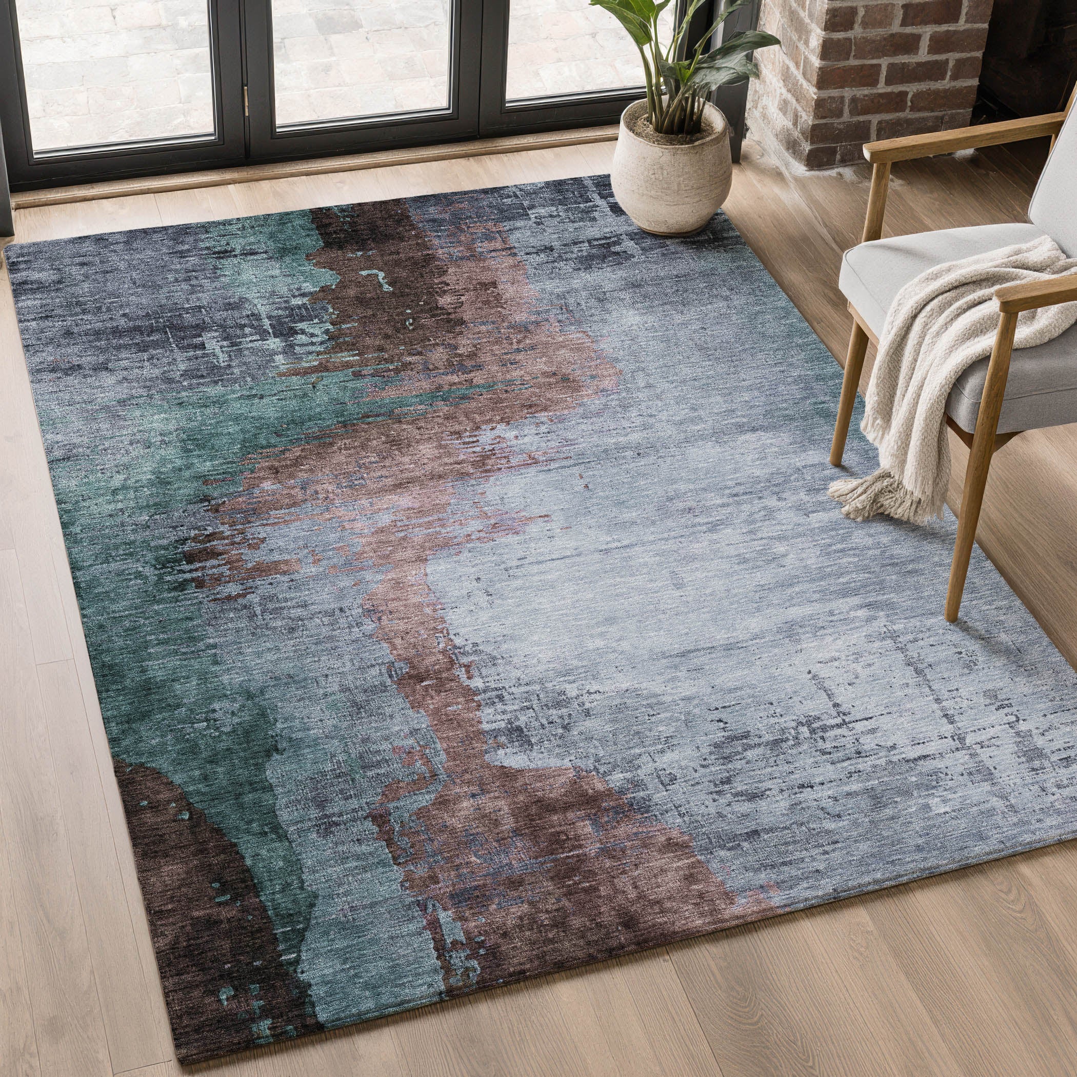 Rome Machine Washable Transitional Blue Rug 2'6" x 3'10" #shape_Rectangle