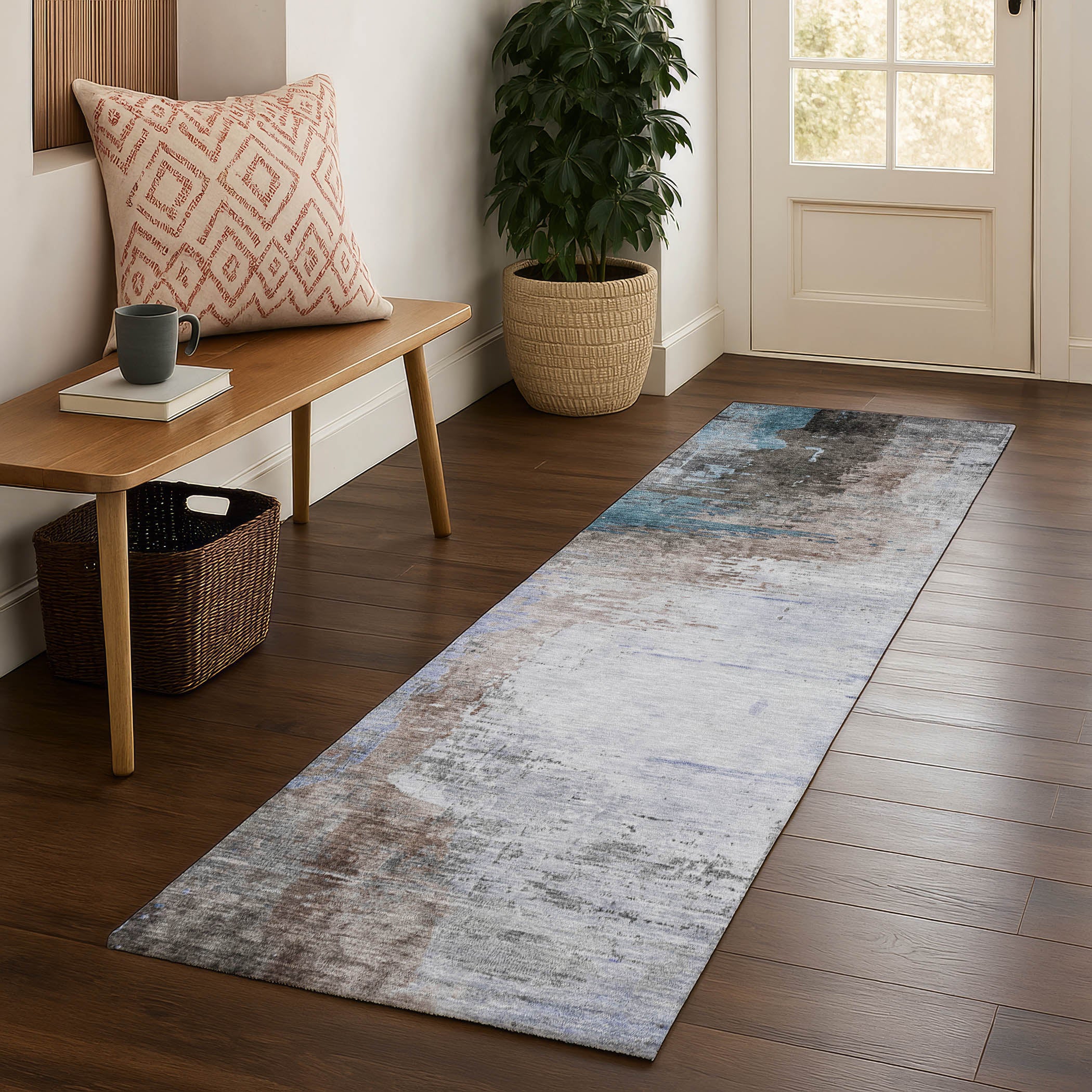 Rome Machine Washable Transitional Brown Rug 2'3" x 7'6" #shape_Runner