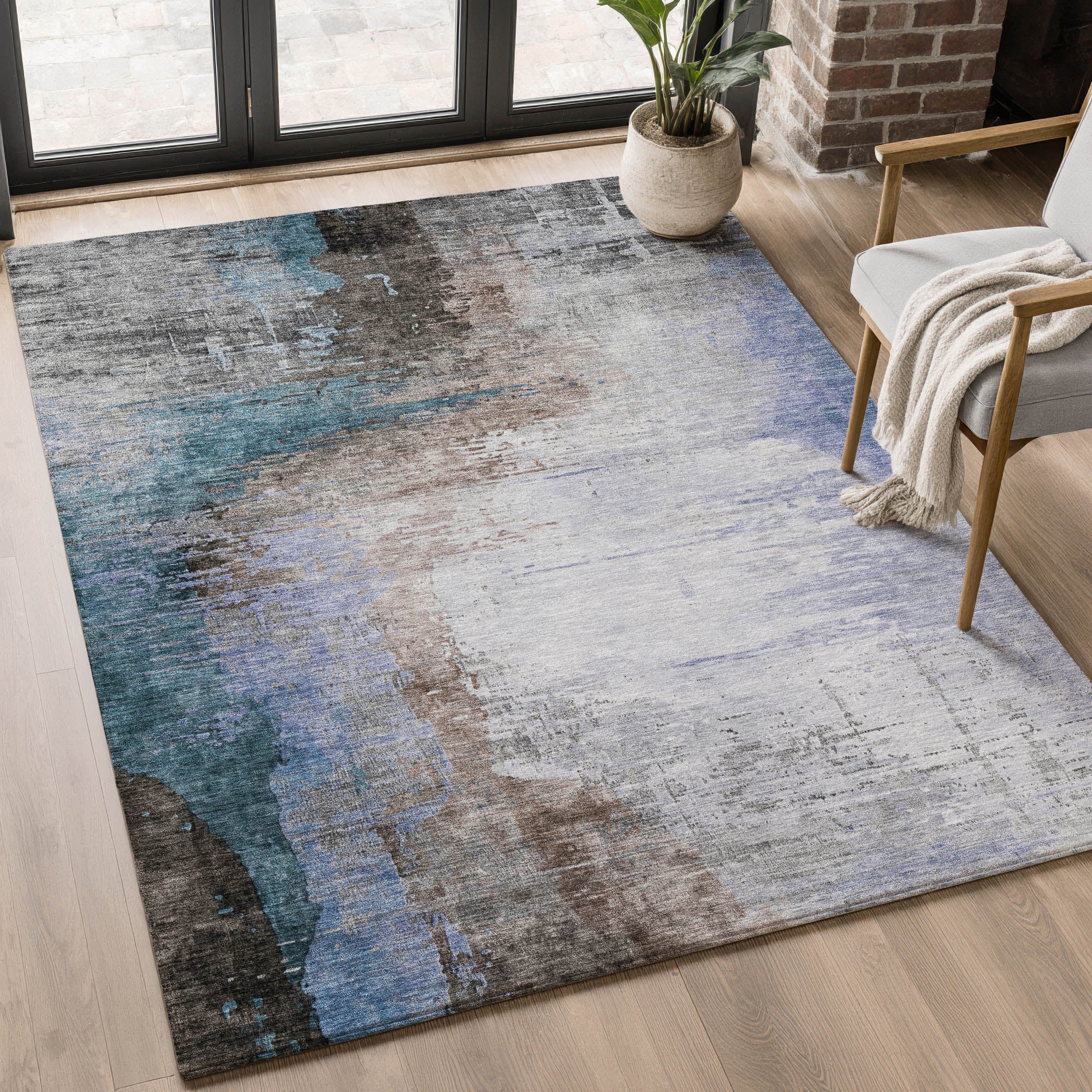 Rome Machine Washable Transitional Brown Rug 2'6" x 3'10" #shape_Rectangle