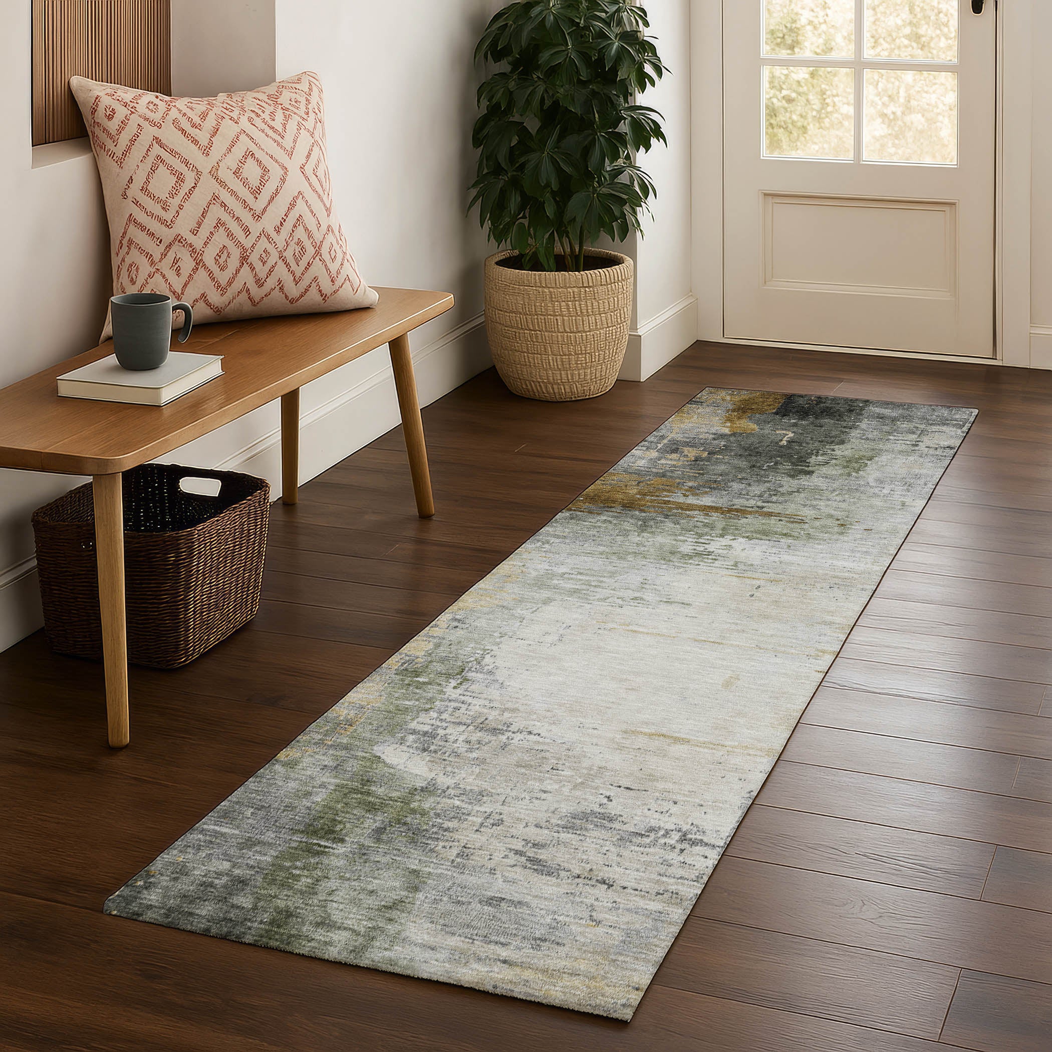 Rome Machine Washable Transitional Chocolate Brown Rug 2'3" x 7'6" #shape_Runner