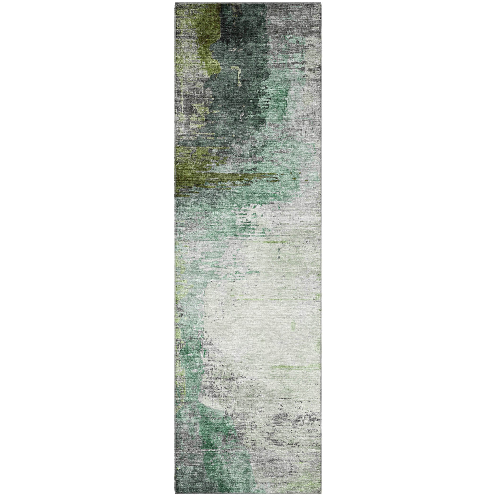 Rome Machine Washable Transitional Green Rug 2'3" x 7'6" #shape_Runner