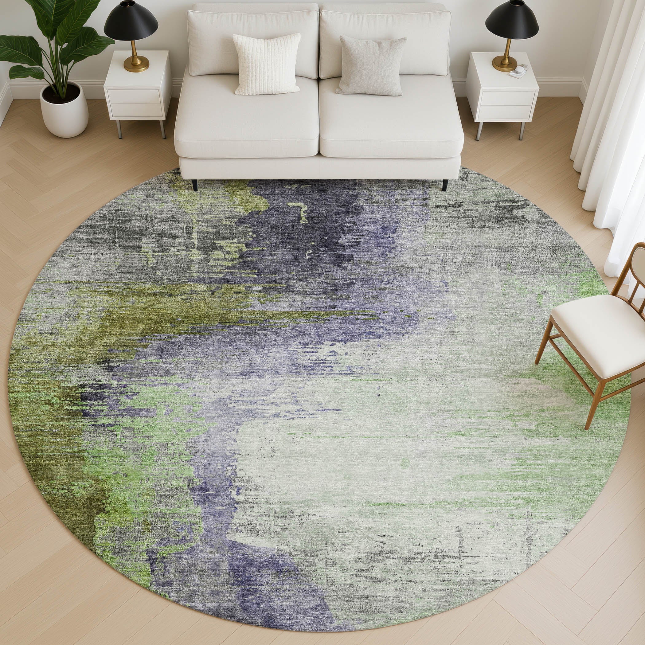Rome Machine Washable Transitional Plum Purple Rug 8' x 8' #shape_Round