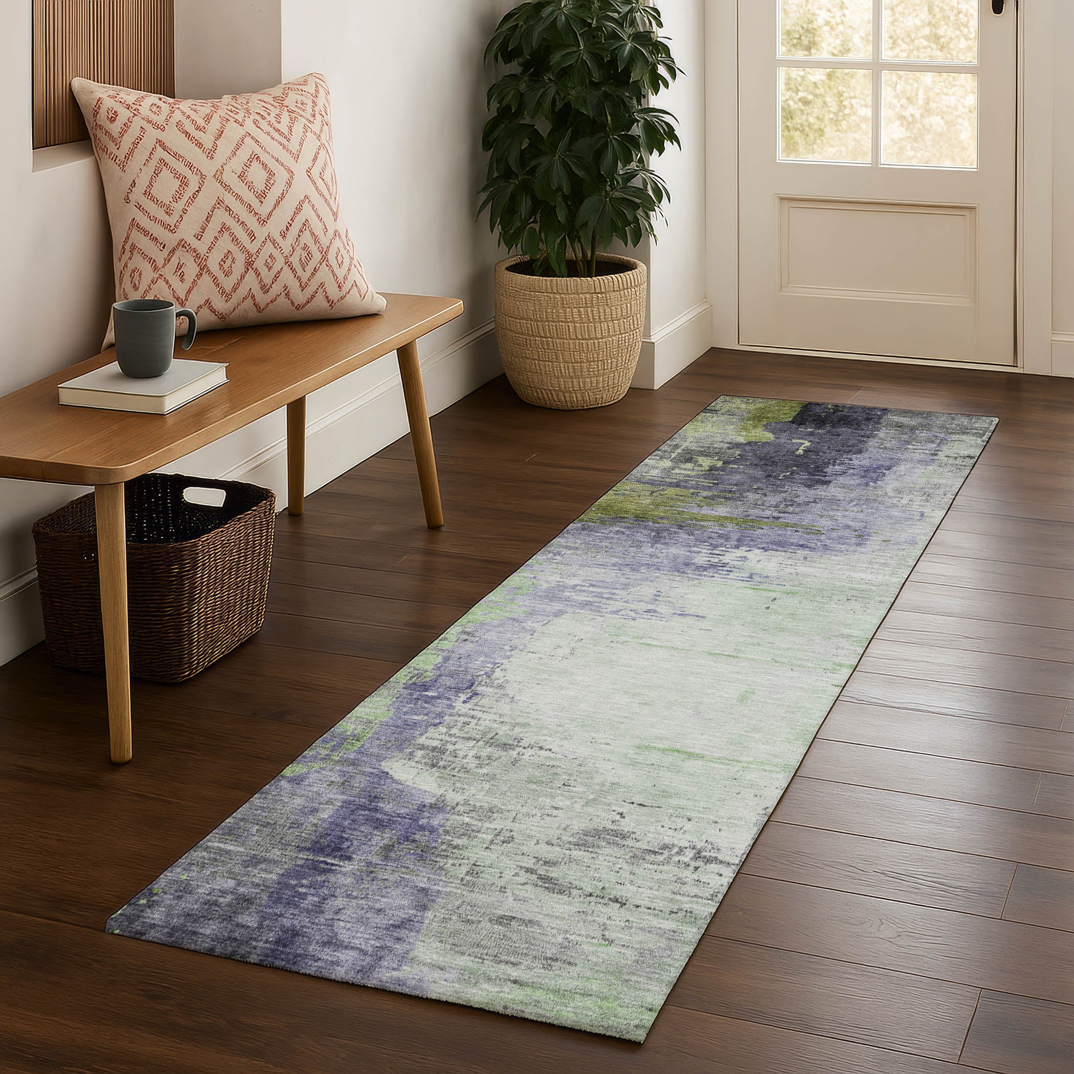 Rome Machine Washable Transitional Plum Purple Rug 2'3" x 7'6" #shape_Runner
