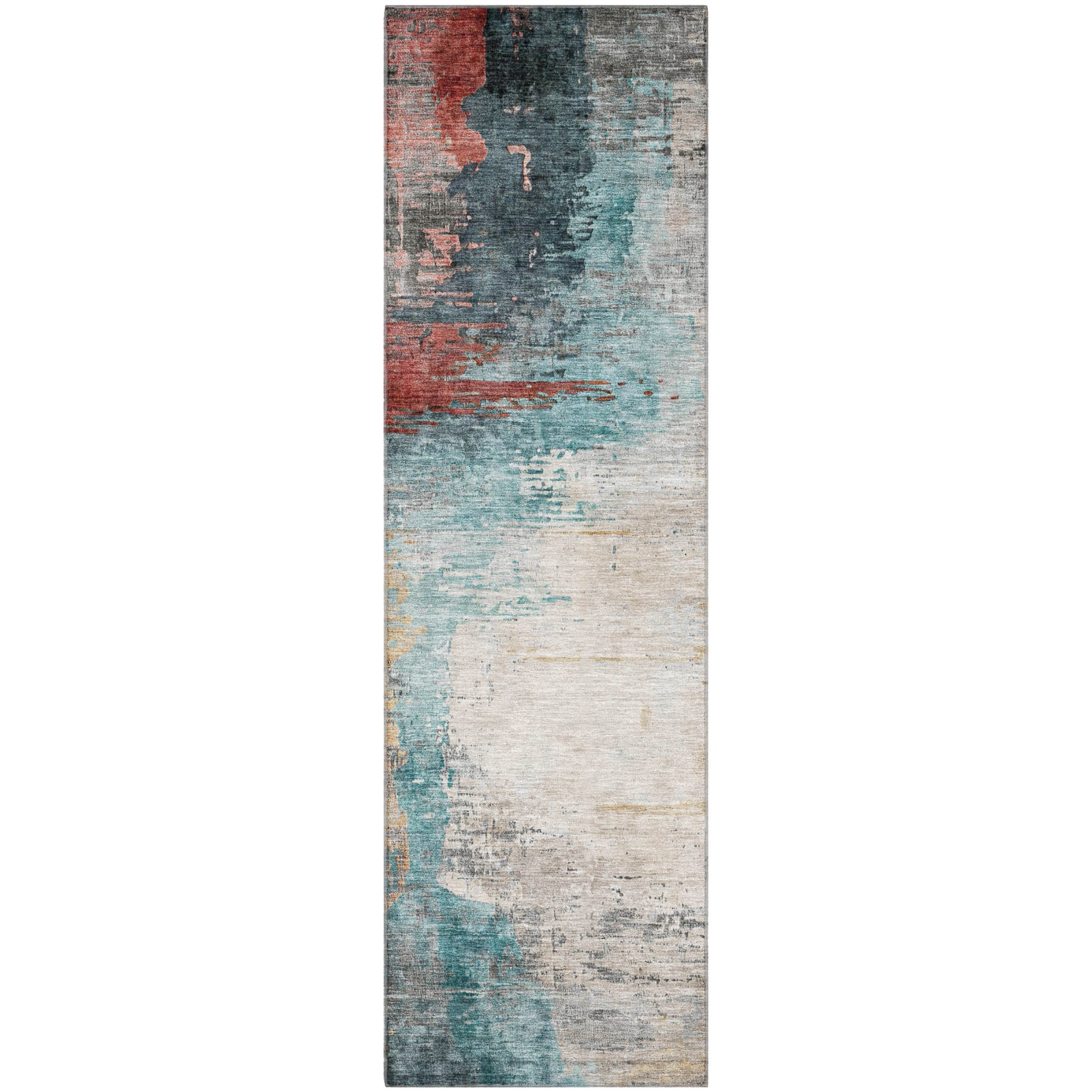 Rome Machine Washable Transitional Teal Rug 2'3" x 7'6" #shape_Runner