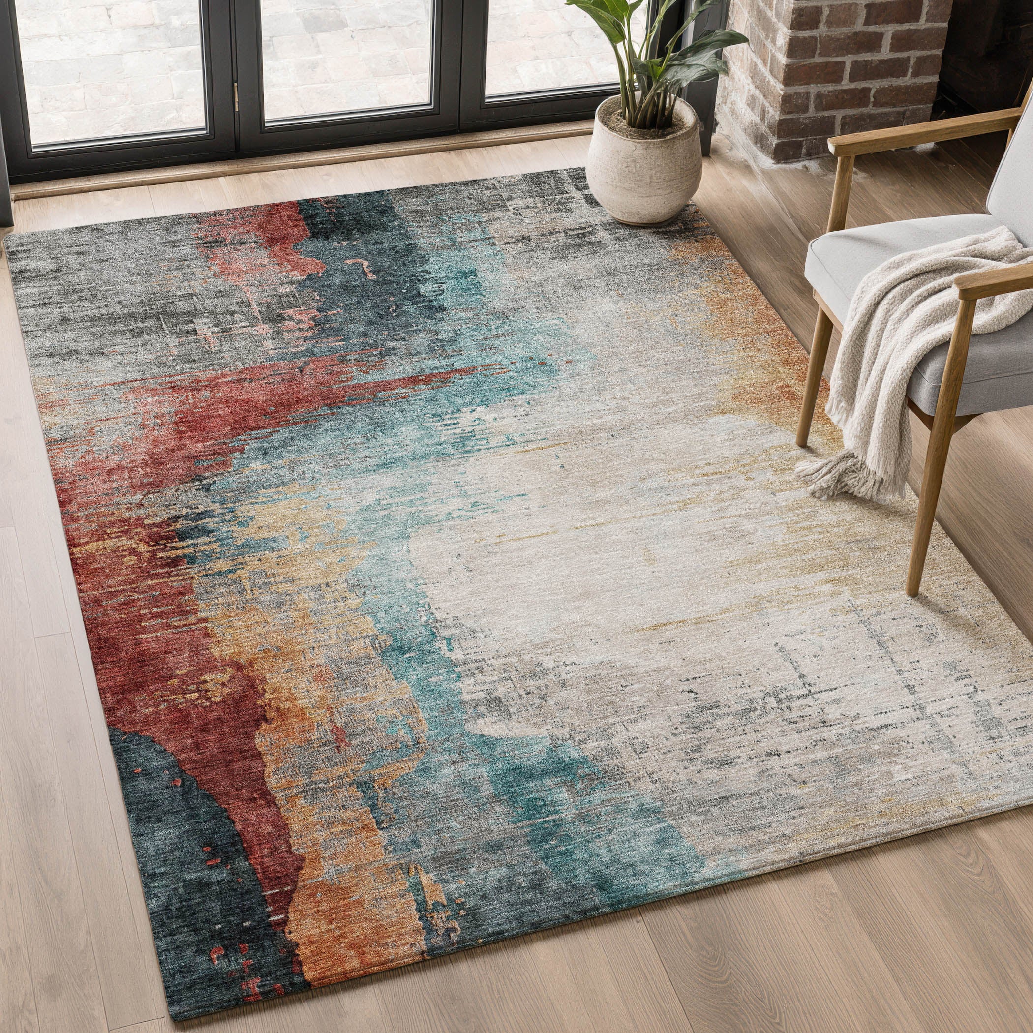 Rome Machine Washable Transitional Teal Rug 2'6" x 3'10" #shape_Rectangle