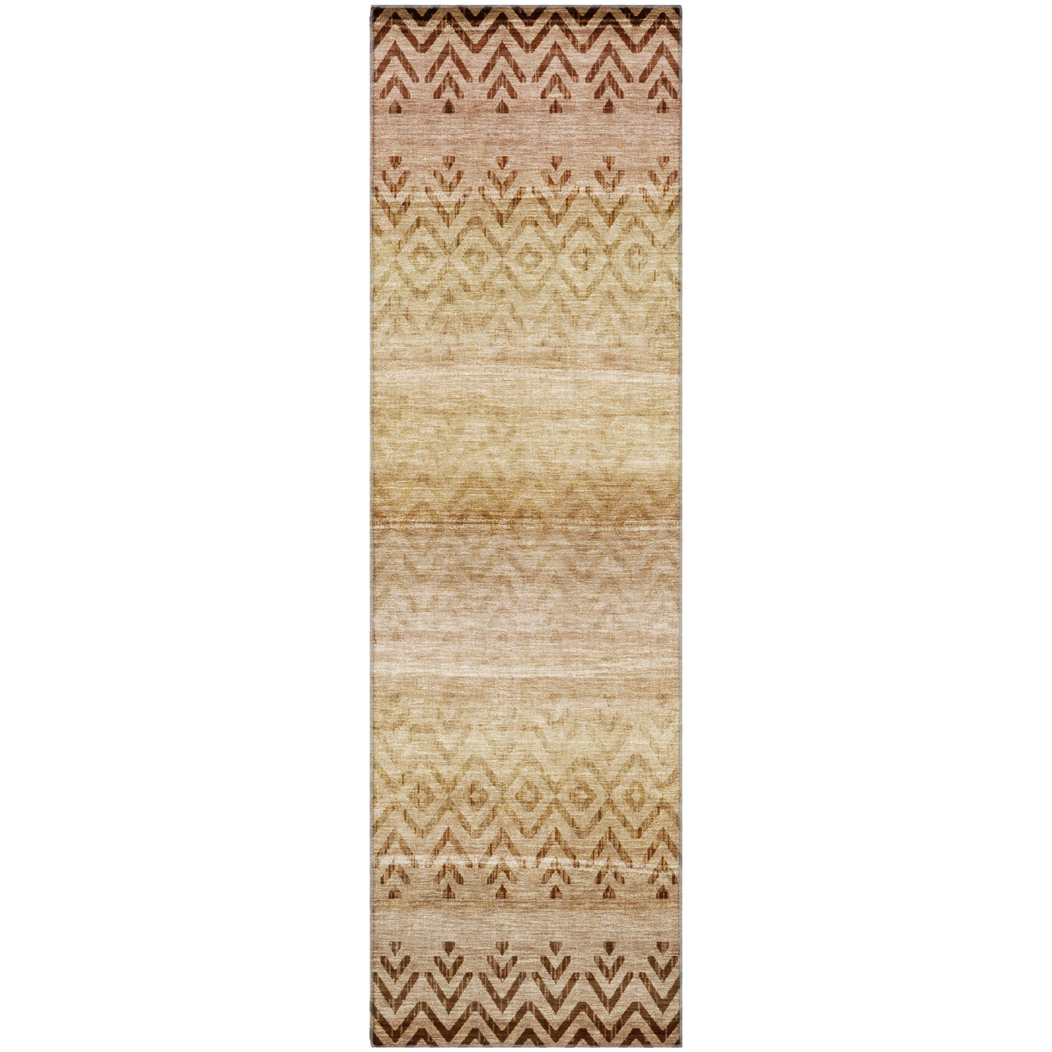 Queenstown Machine Washable Transitional Beige Brown Rug 2'3" x 7'6" #shape_Runner