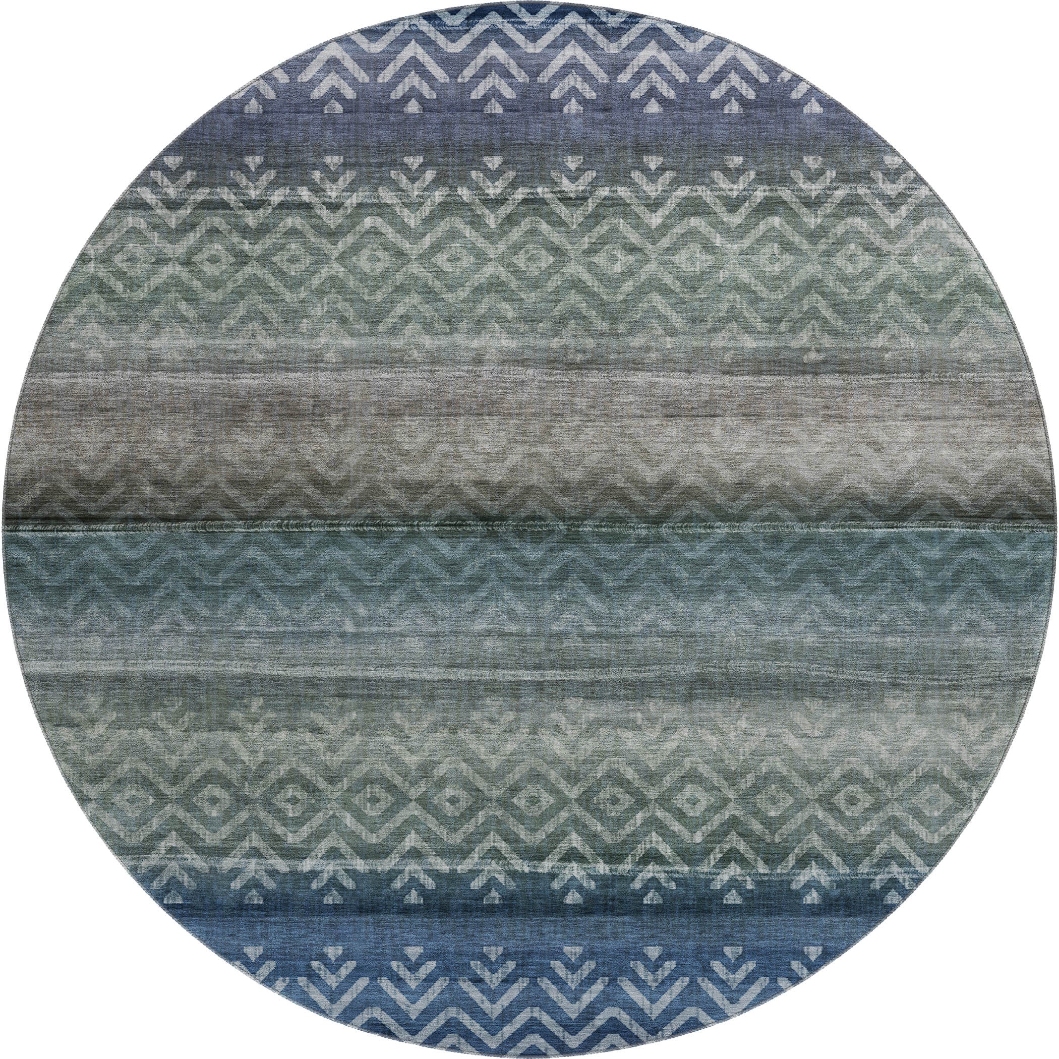 Queenstown Machine Washable Transitional Blue Rug 8' x 8' #shape_Round