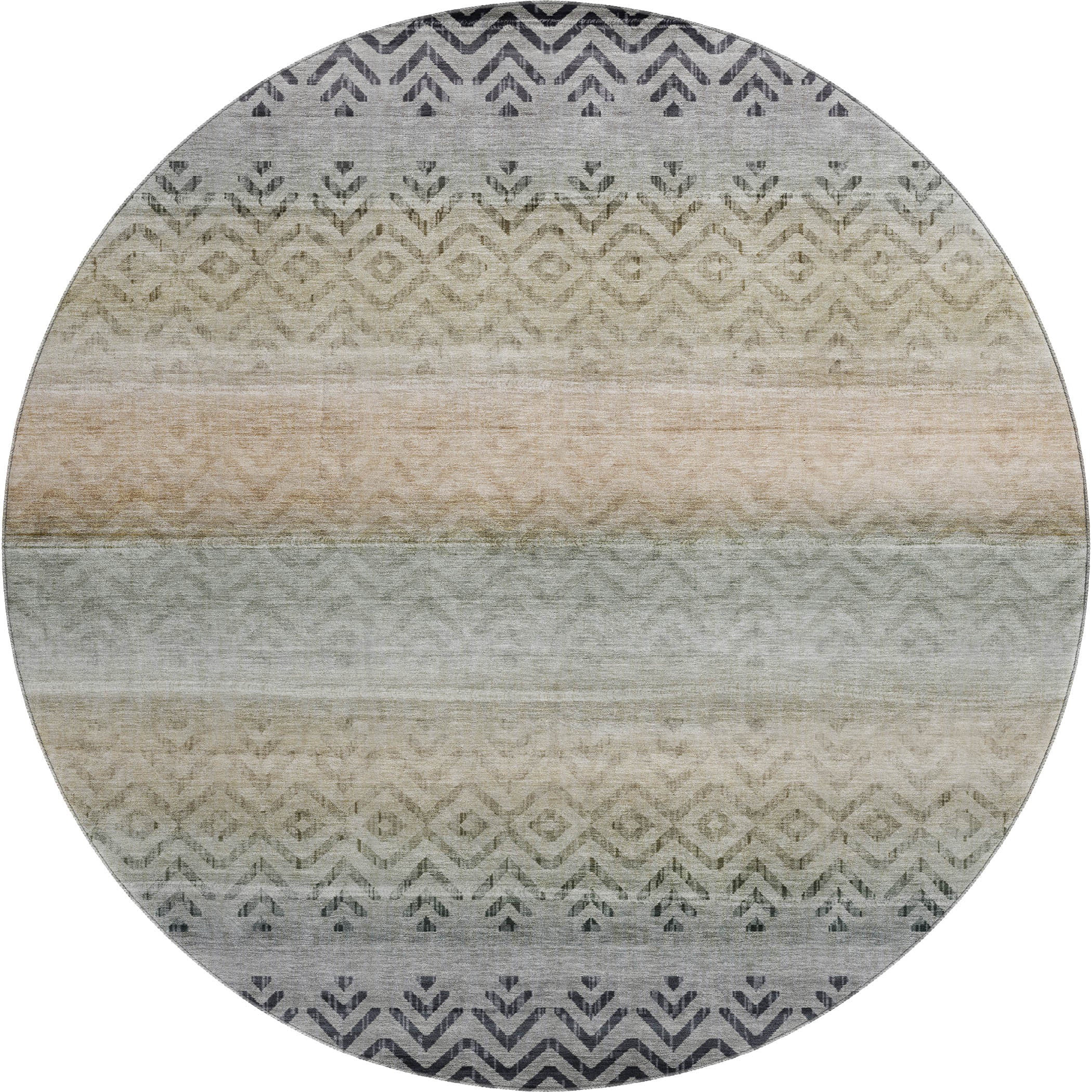 Queenstown Machine Washable Transitional Gray Rug 8' x 8' #shape_Round