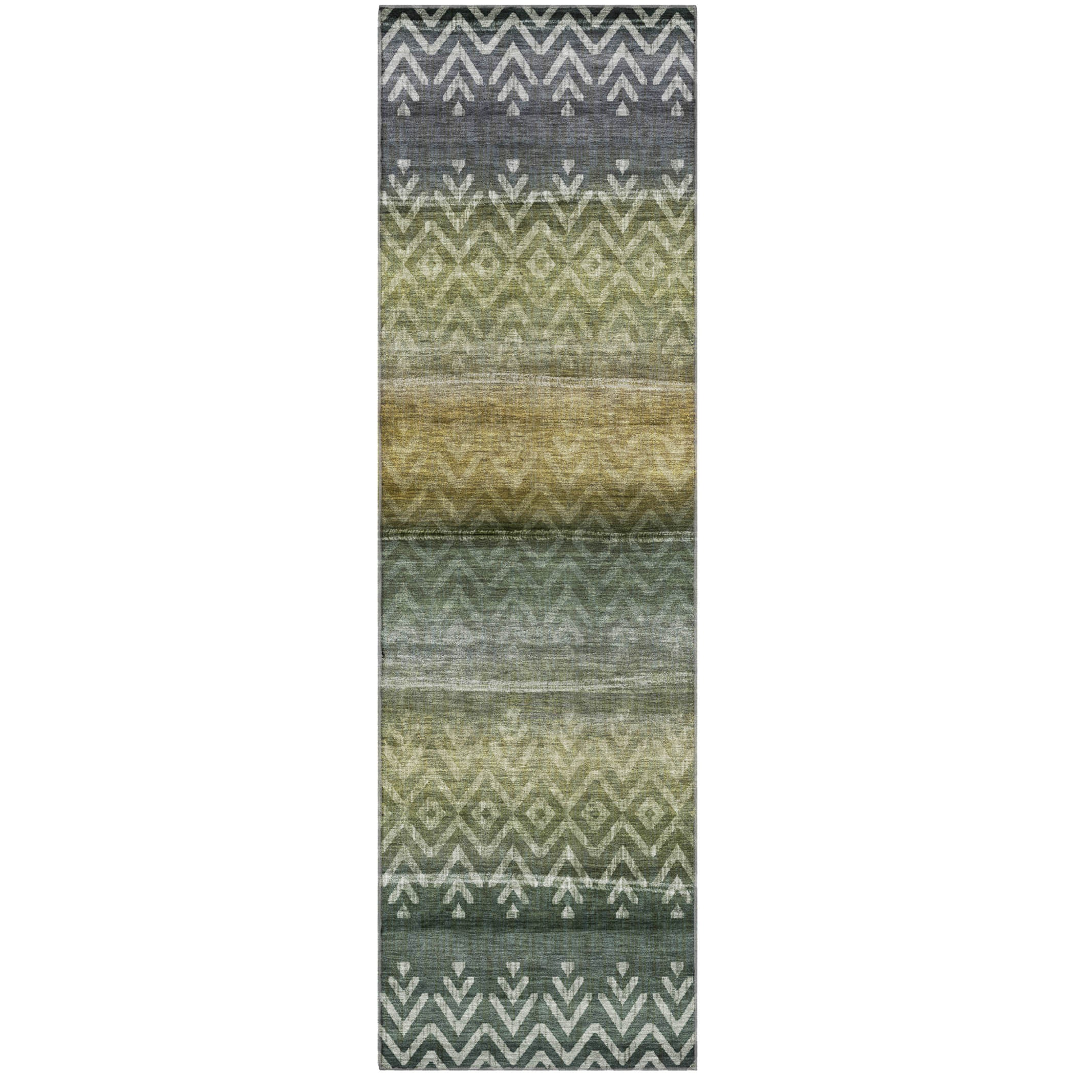 Queenstown Machine Washable Transitional Green Rug 2'3" x 7'6" #shape_Runner