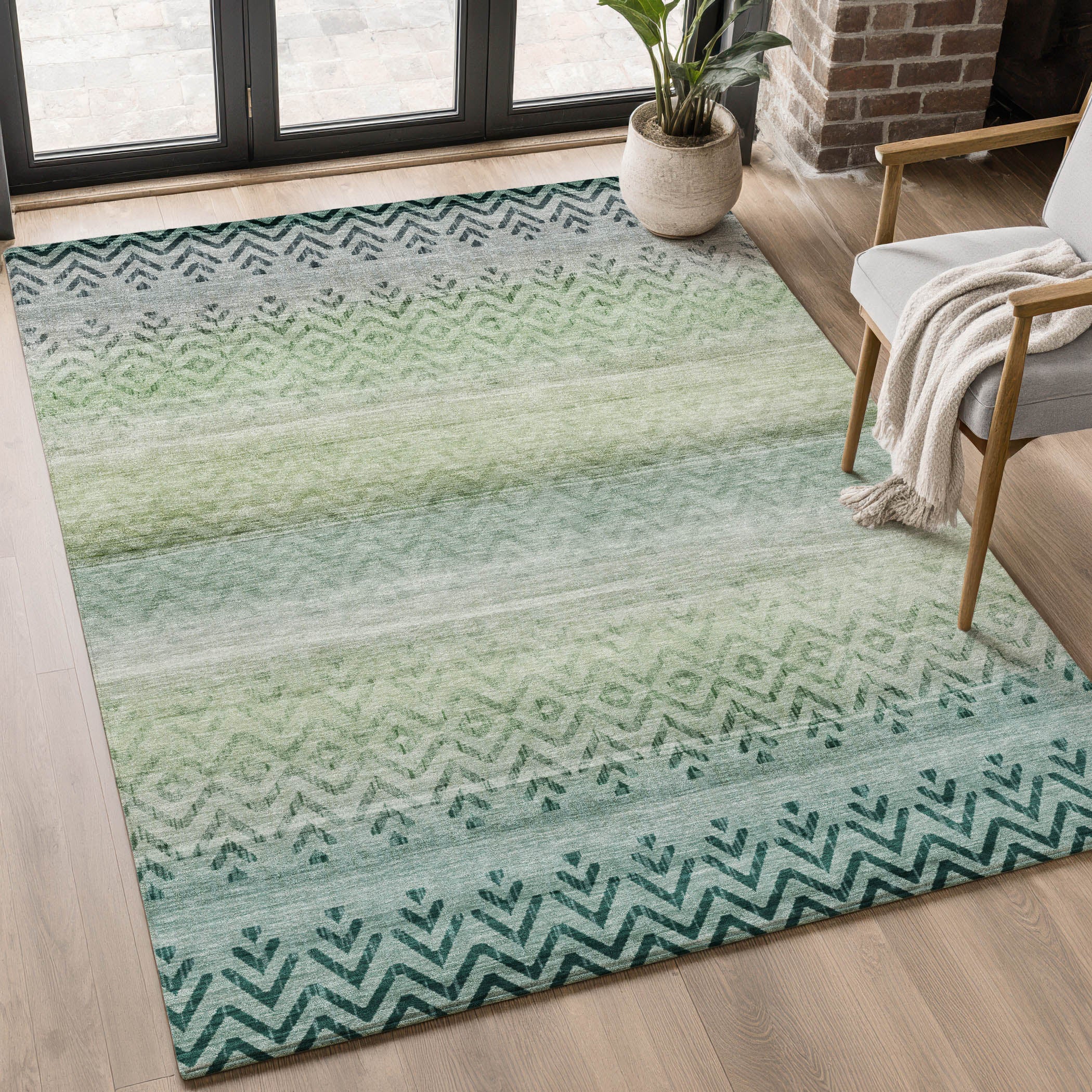 Queenstown Machine Washable Transitional Teal Rug 2'6" x 3'10" #shape_Rectangle