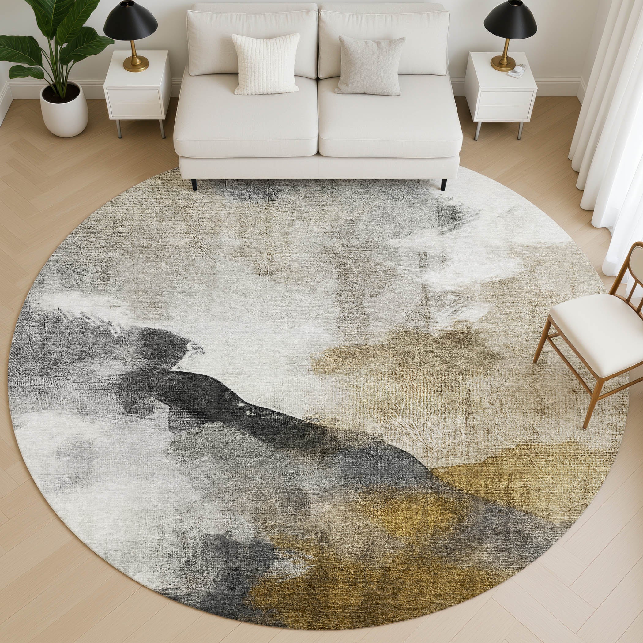Cairo Machine Washable Transitional Brown Rug 8' x 8' #shape_Round