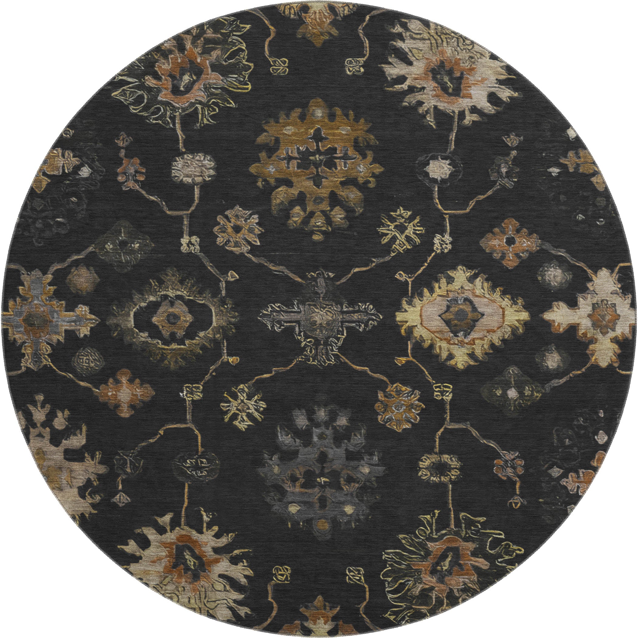 Ghent Machine Washable Traditional Black Rug 8' x 8' #shape_Round