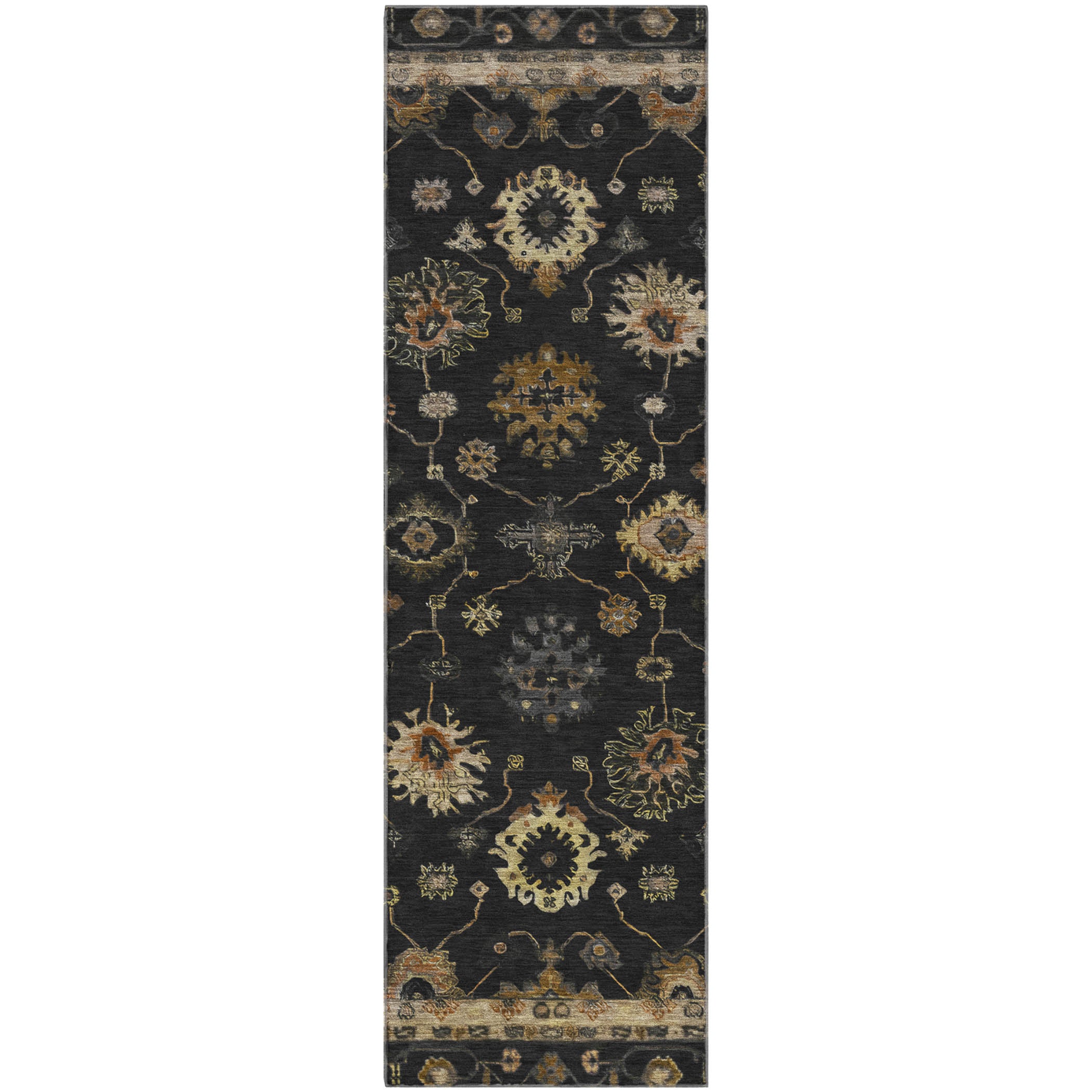 Ghent Machine Washable Traditional Black Rug 2'3" x 7'6" #shape_Runner