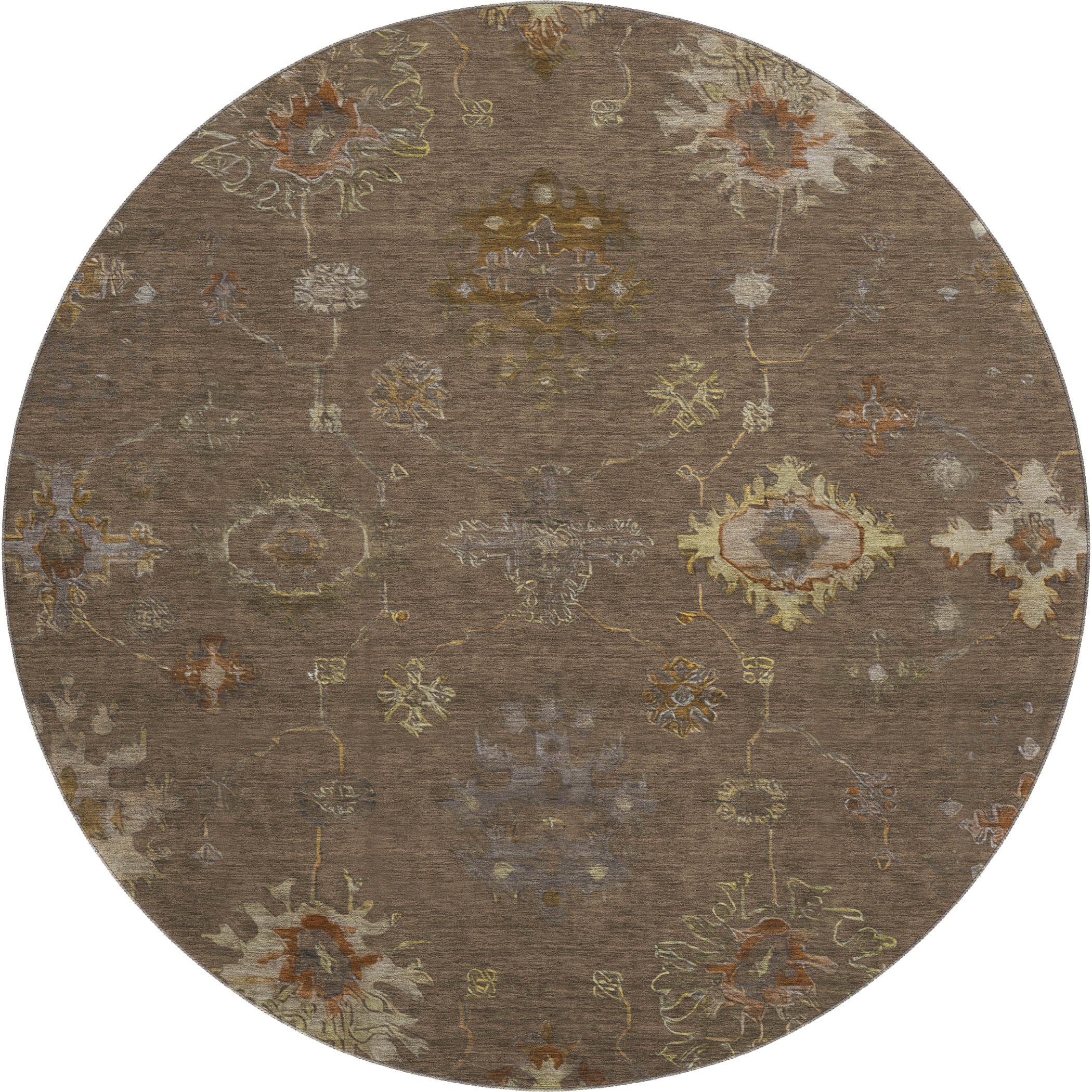 Ghent Machine Washable Traditional Chocolate Brown Rug 8' x 8' #shape_Round