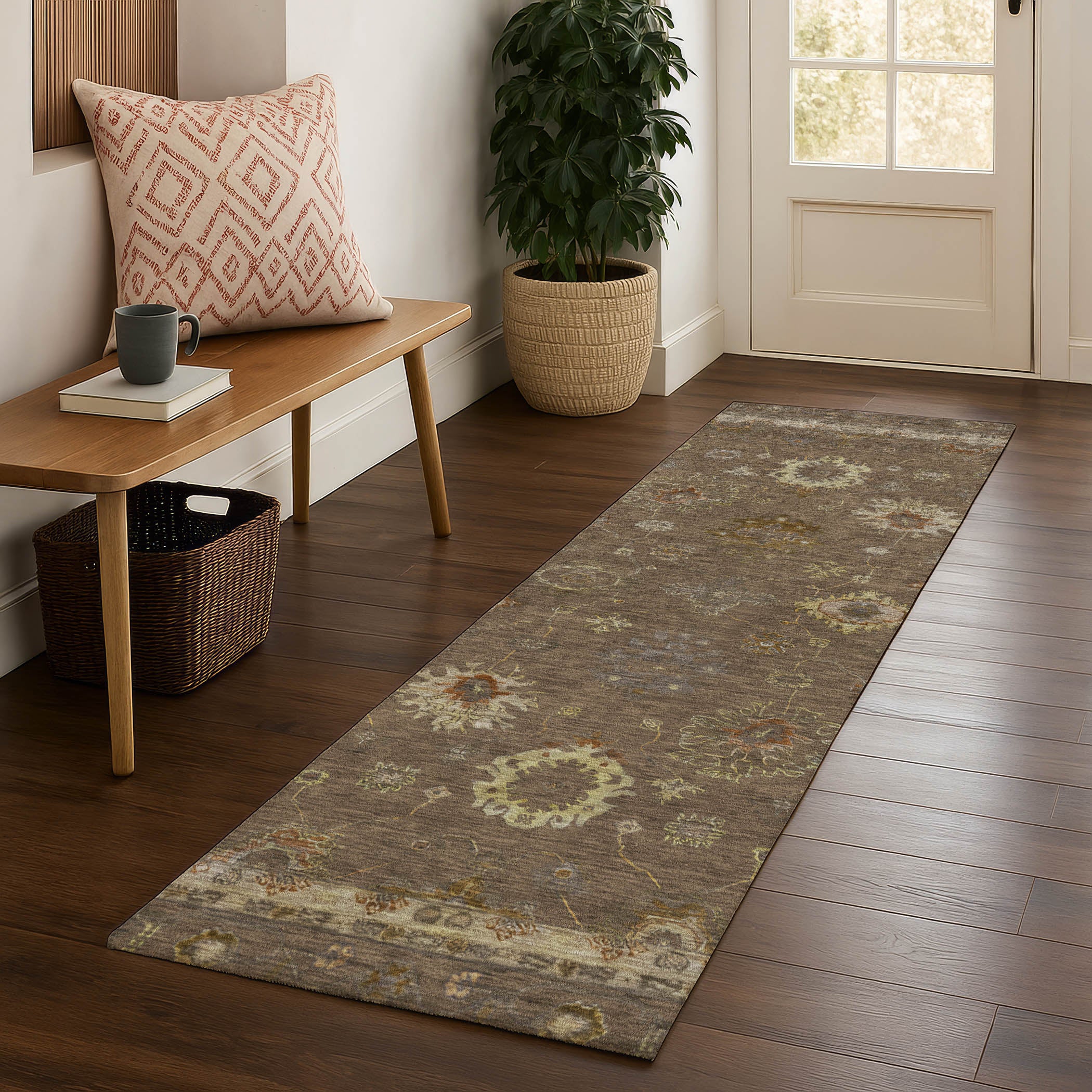 Ghent Machine Washable Traditional Chocolate Brown Rug 2'3" x 7'6" #shape_Runner