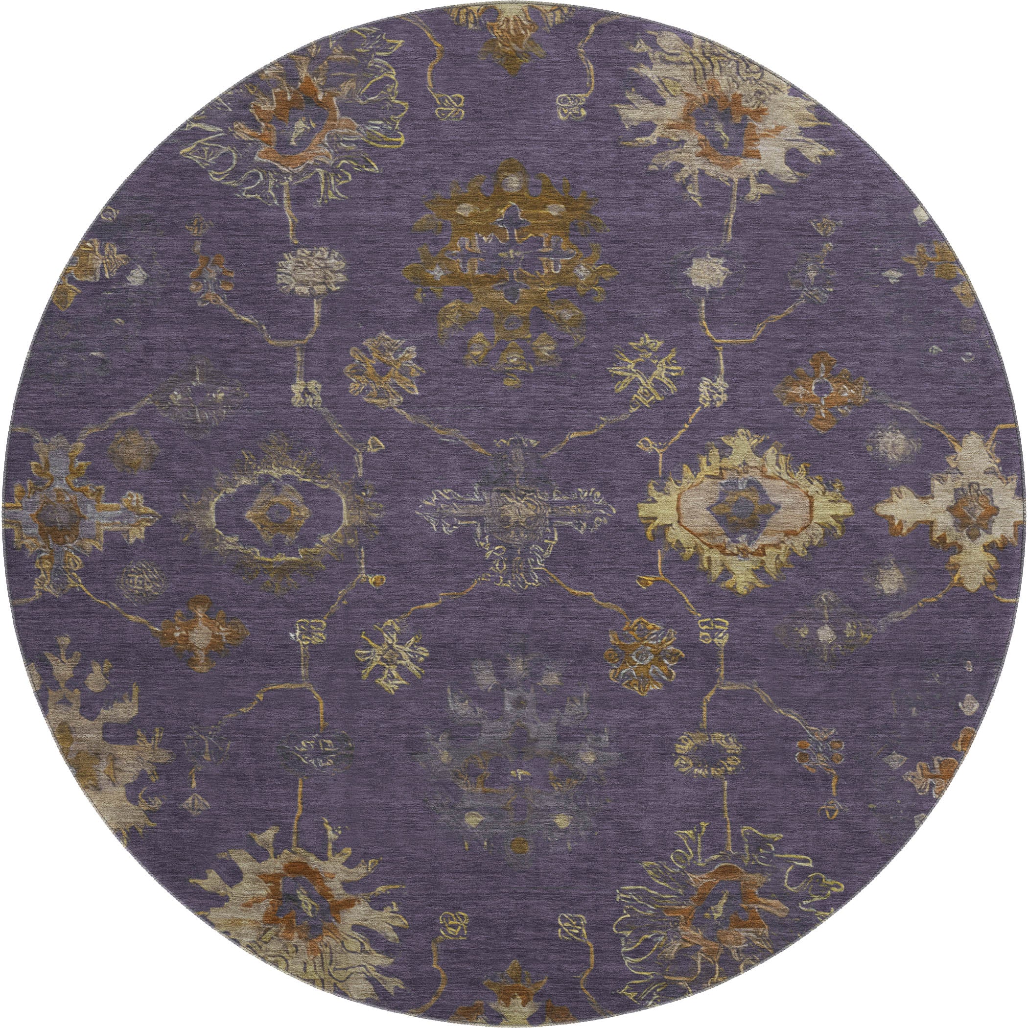 Ghent Machine Washable Traditional Eggplant Purple Rug 8' x 8' #shape_Round