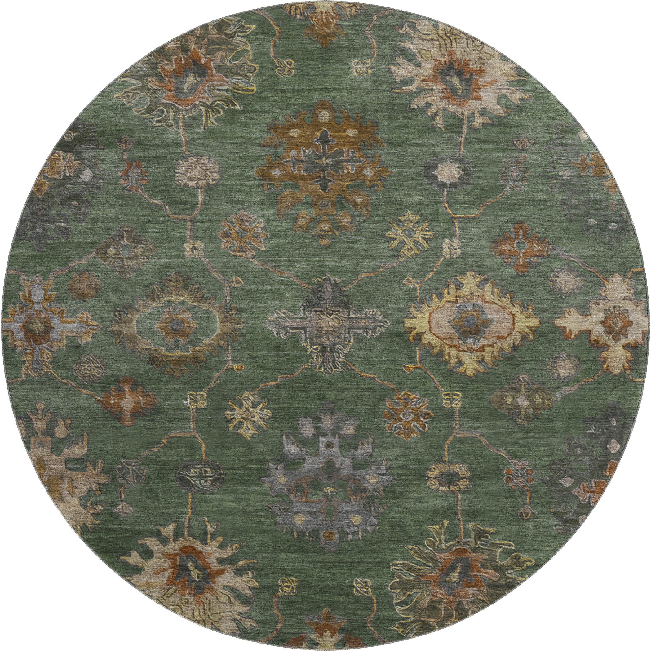 Ghent Machine Washable Traditional Fern Green Rug 8' x 8' #shape_Round