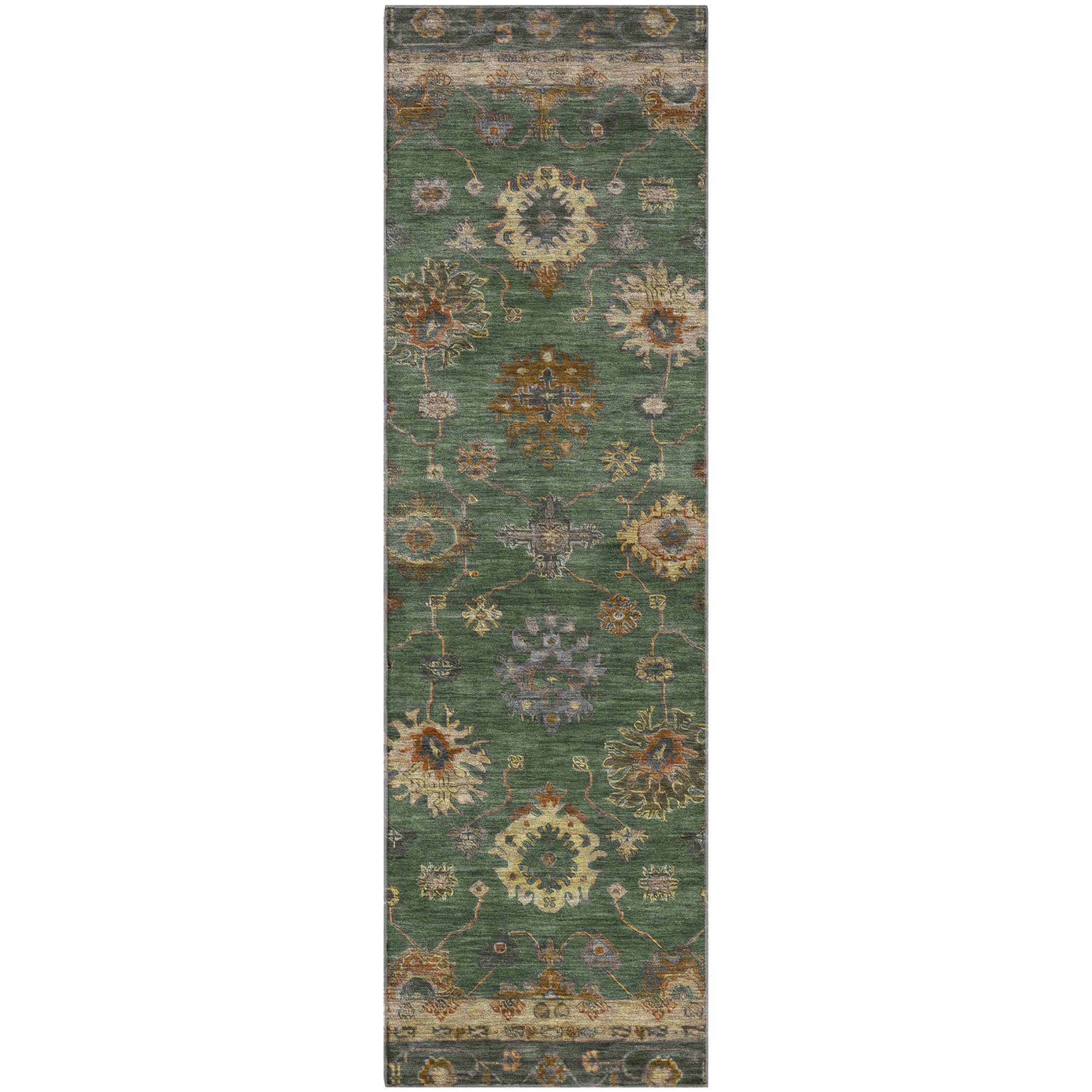 Ghent Machine Washable Traditional Fern Green Rug 2'3" x 7'6" #shape_Runner