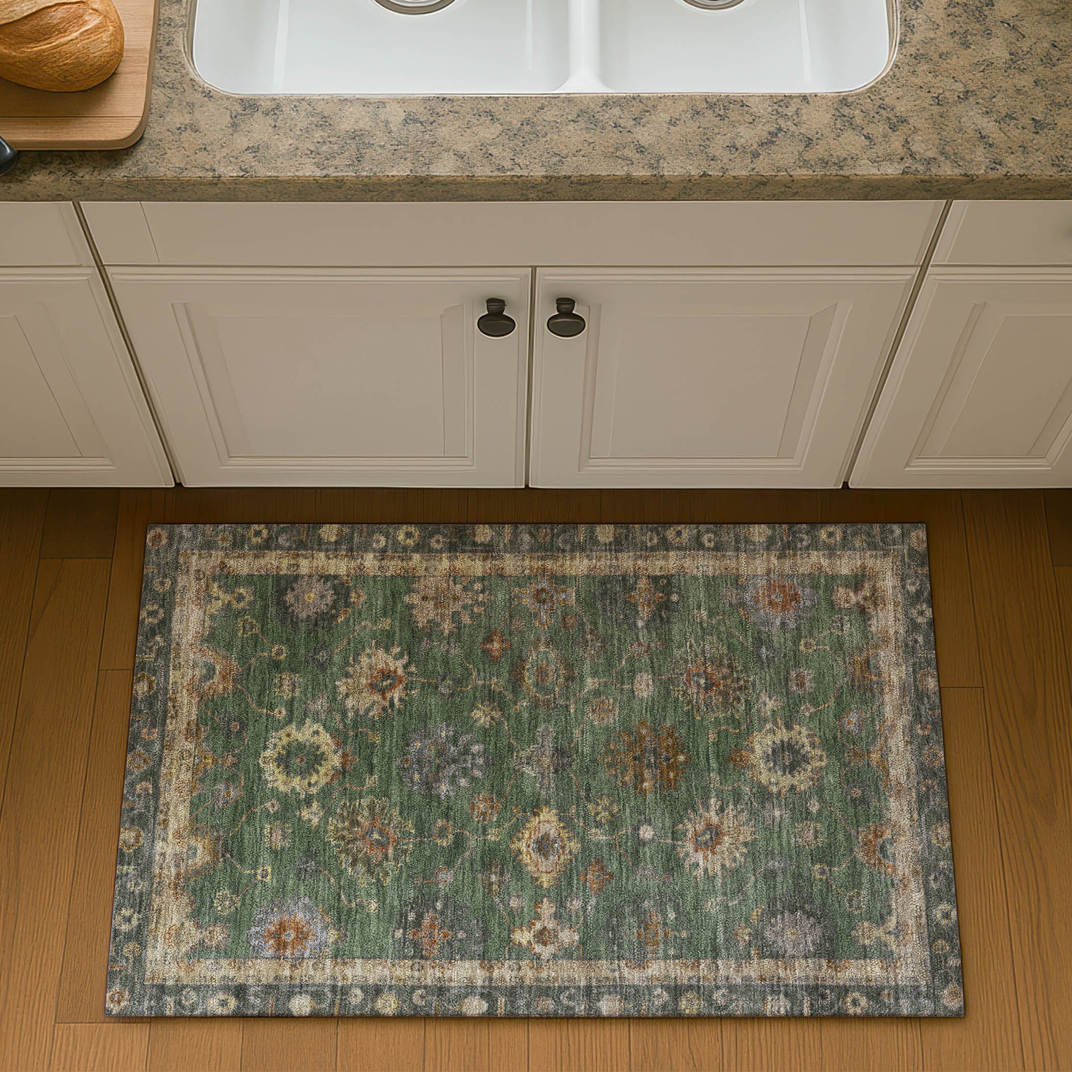 Ghent Machine Washable Traditional Fern Green Rug 1'8" x 2'6" #shape_Rectangle