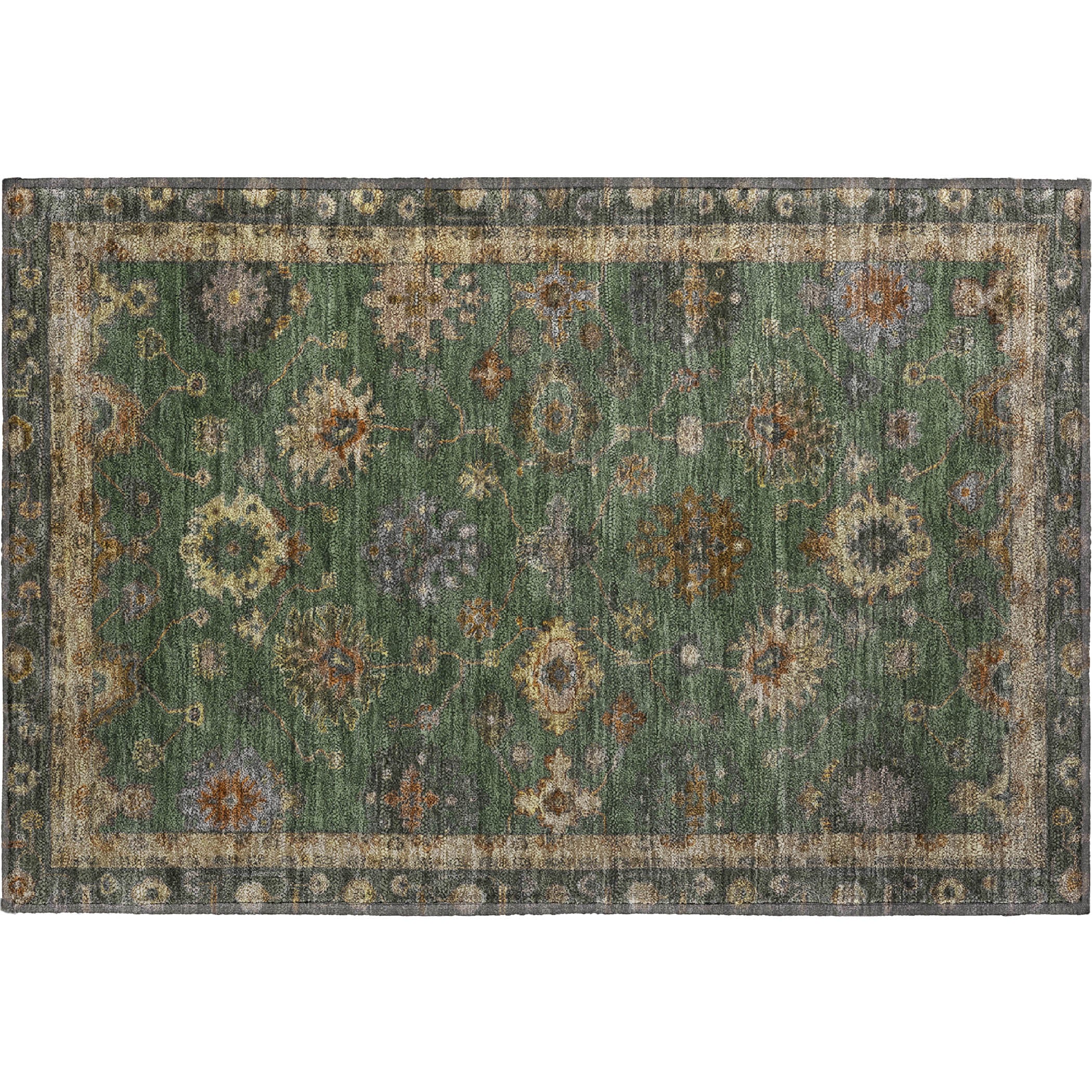 Ghent Machine Washable Traditional Fern Green Rug 1'8" x 2'6" #shape_Rectangle