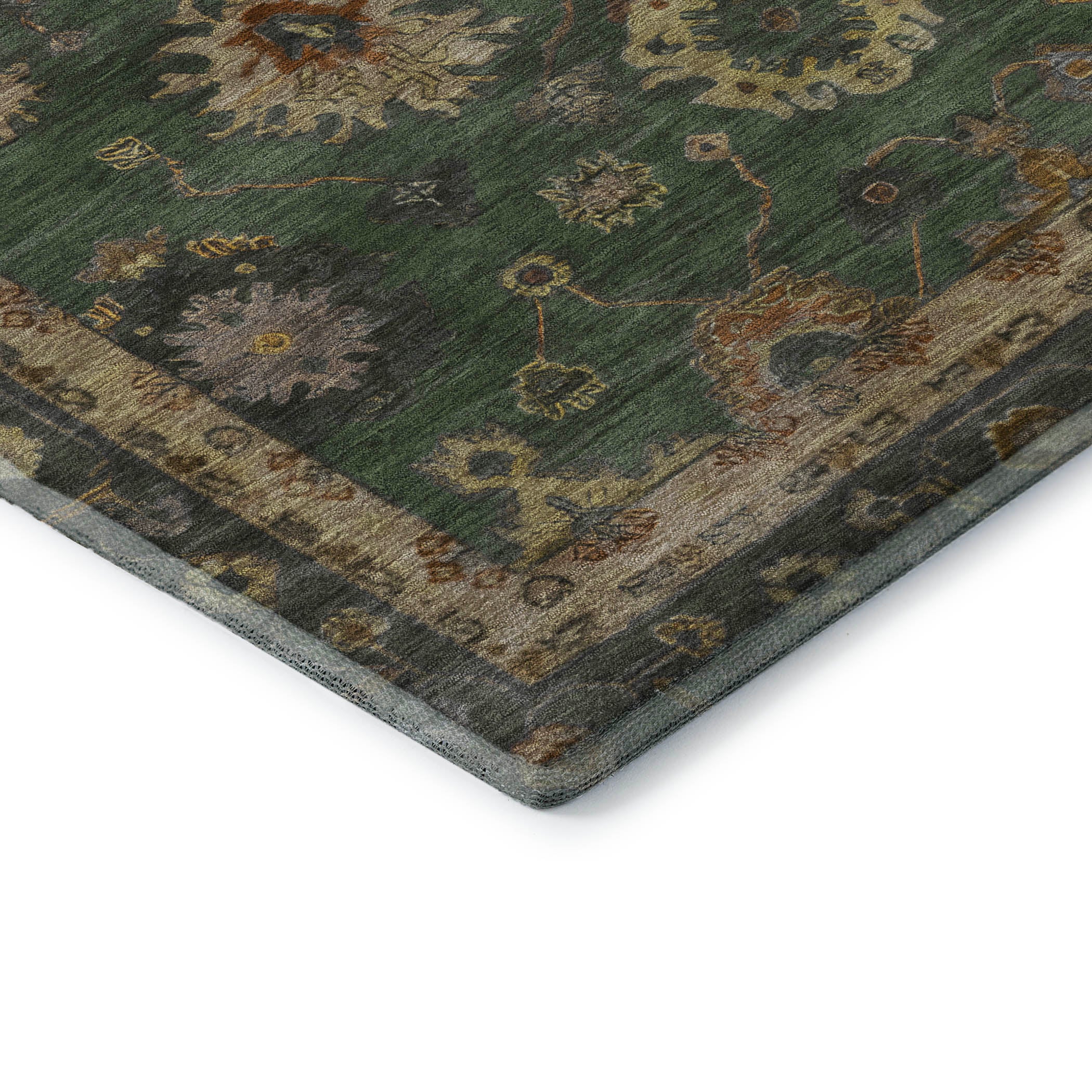 Ghent Machine Washable Traditional Fern Green Rug 1'8" x 2'6" #shape_Rectangle