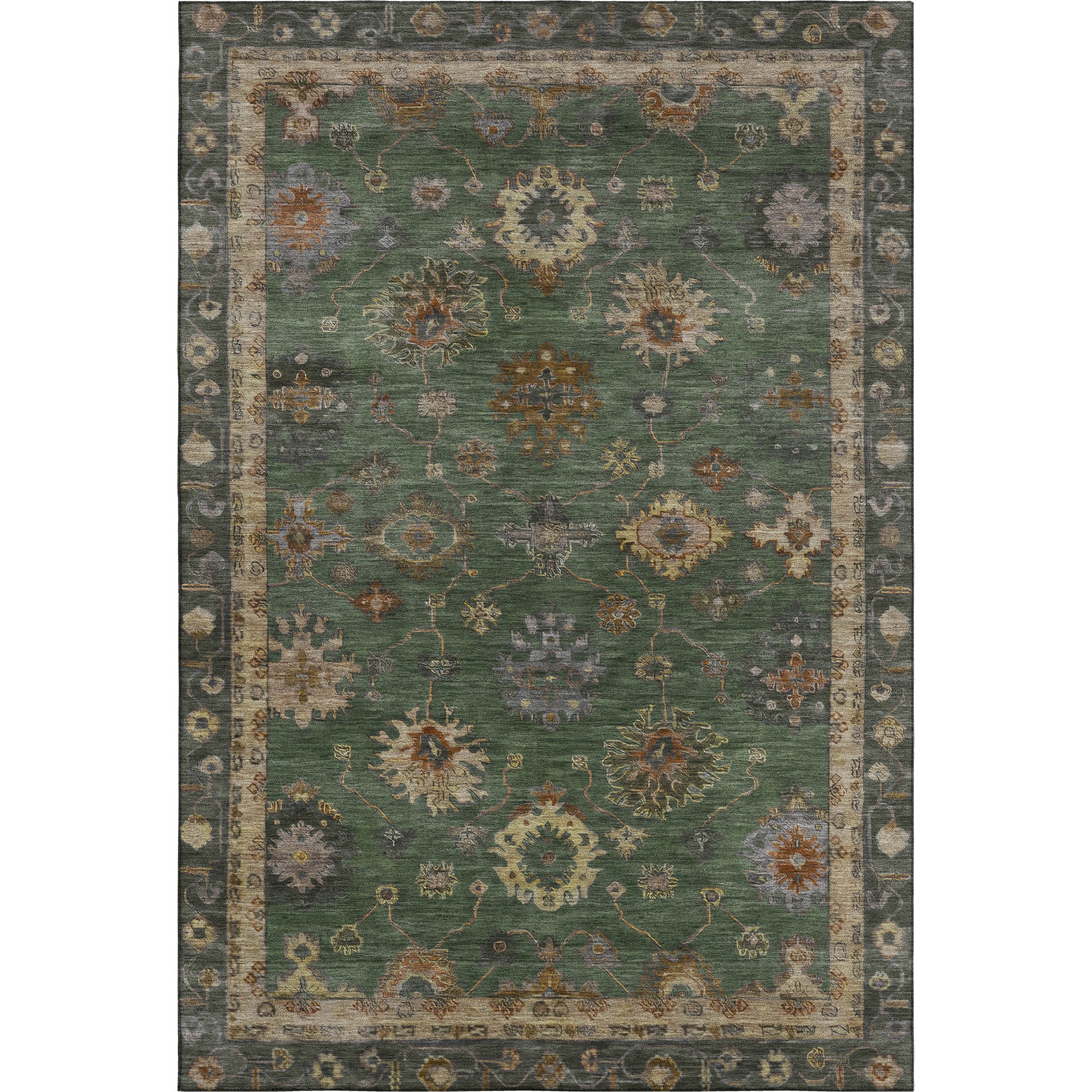 Ghent Machine Washable Traditional Fern Green Rug 2'6" x 3'10" #shape_Rectangle