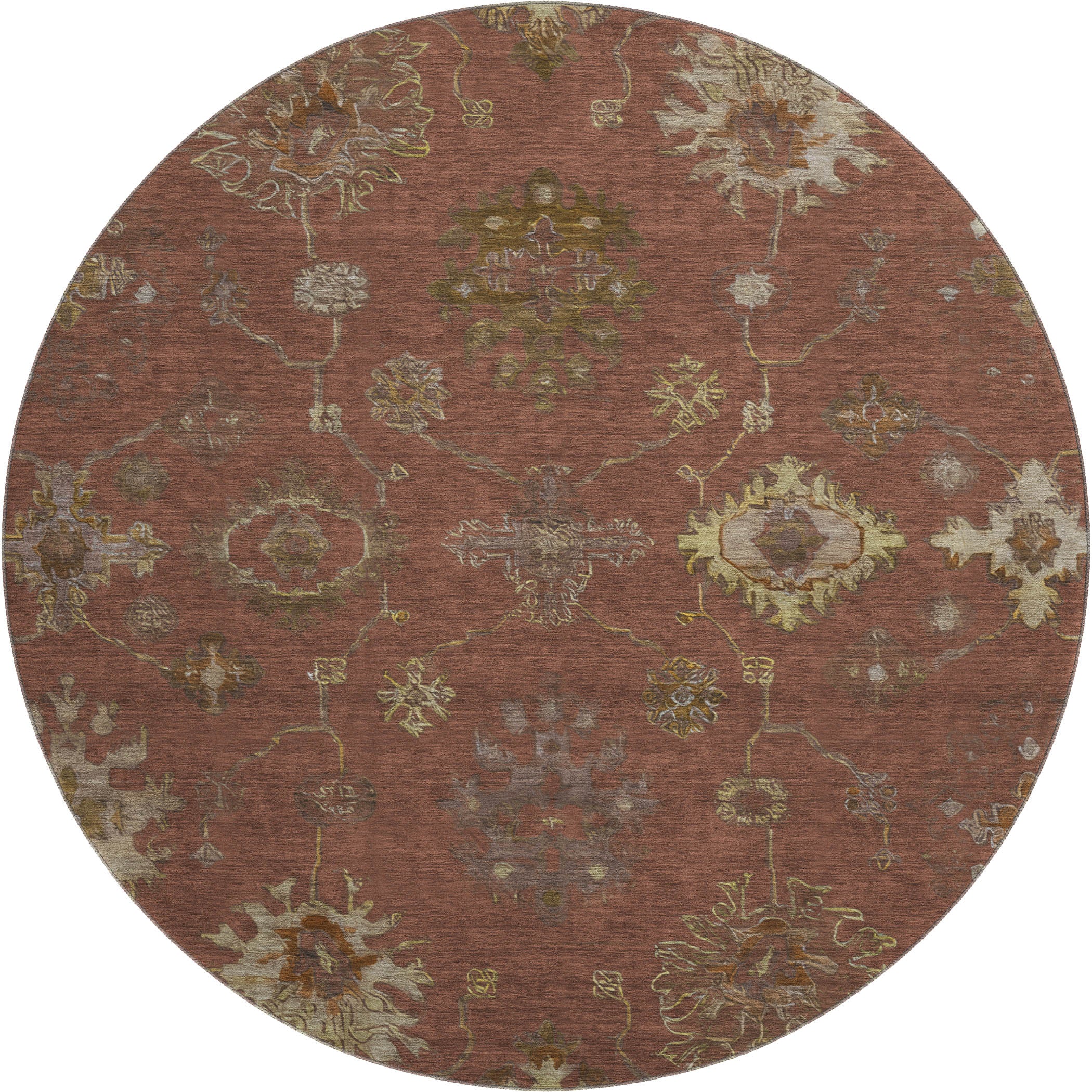 Ghent Machine Washable Traditional Paprika Orange Rug 8' x 8' #shape_Round