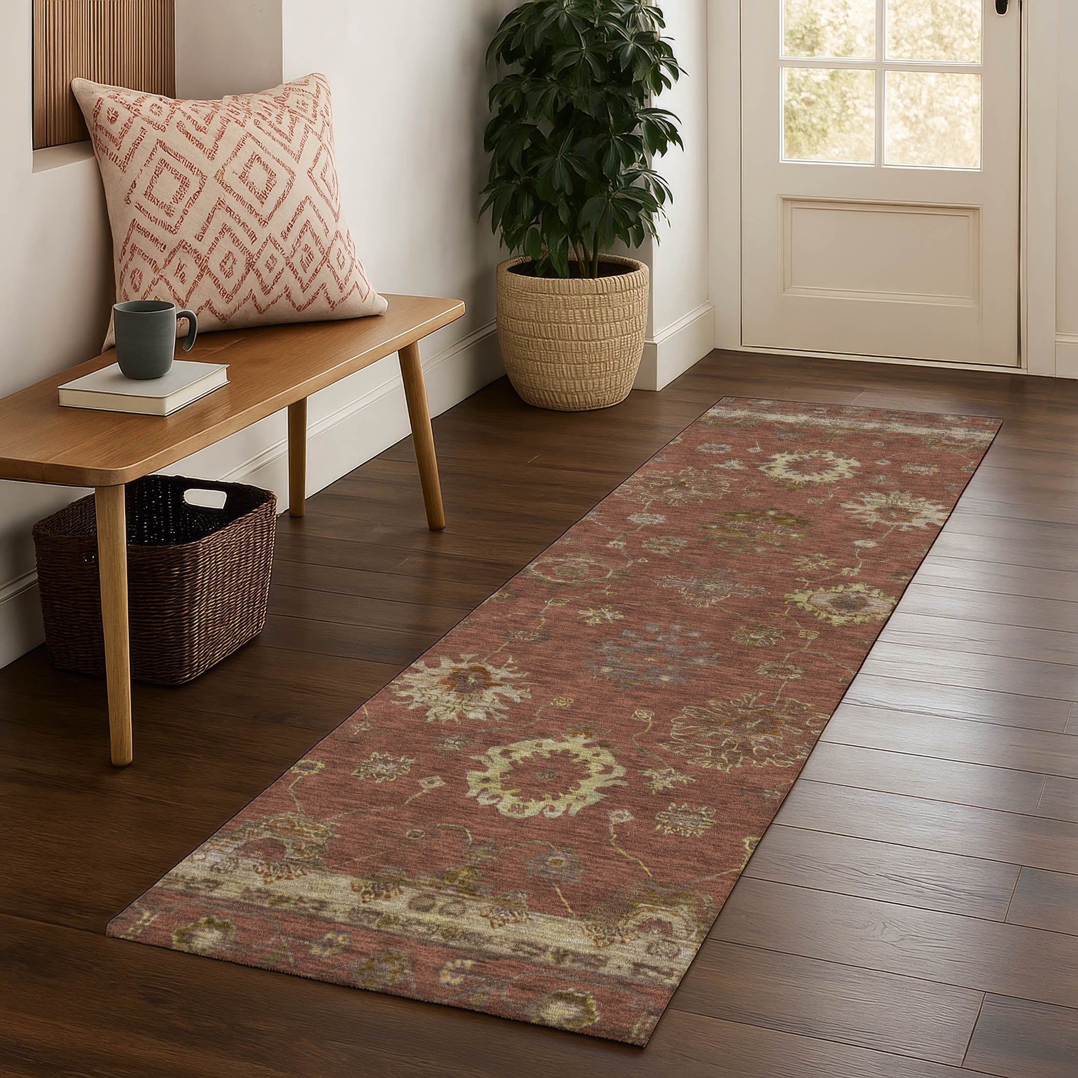 Ghent Machine Washable Traditional Paprika Orange Rug 2'3" x 7'6" #shape_Runner
