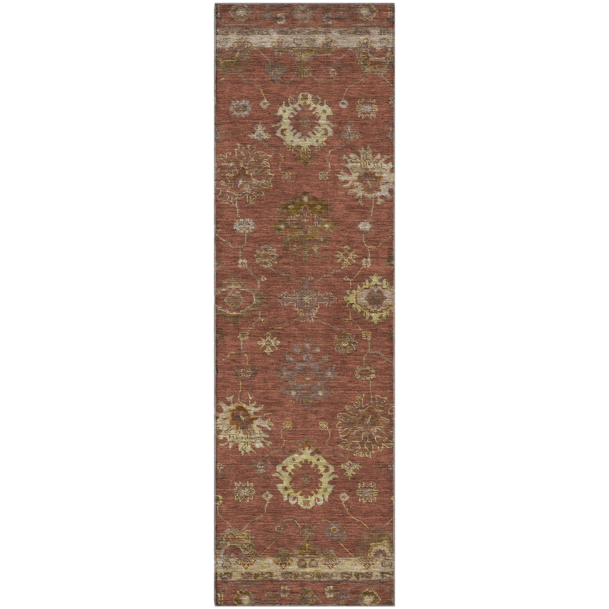 Ghent Machine Washable Traditional Paprika Orange Rug 2'3" x 7'6" #shape_Runner