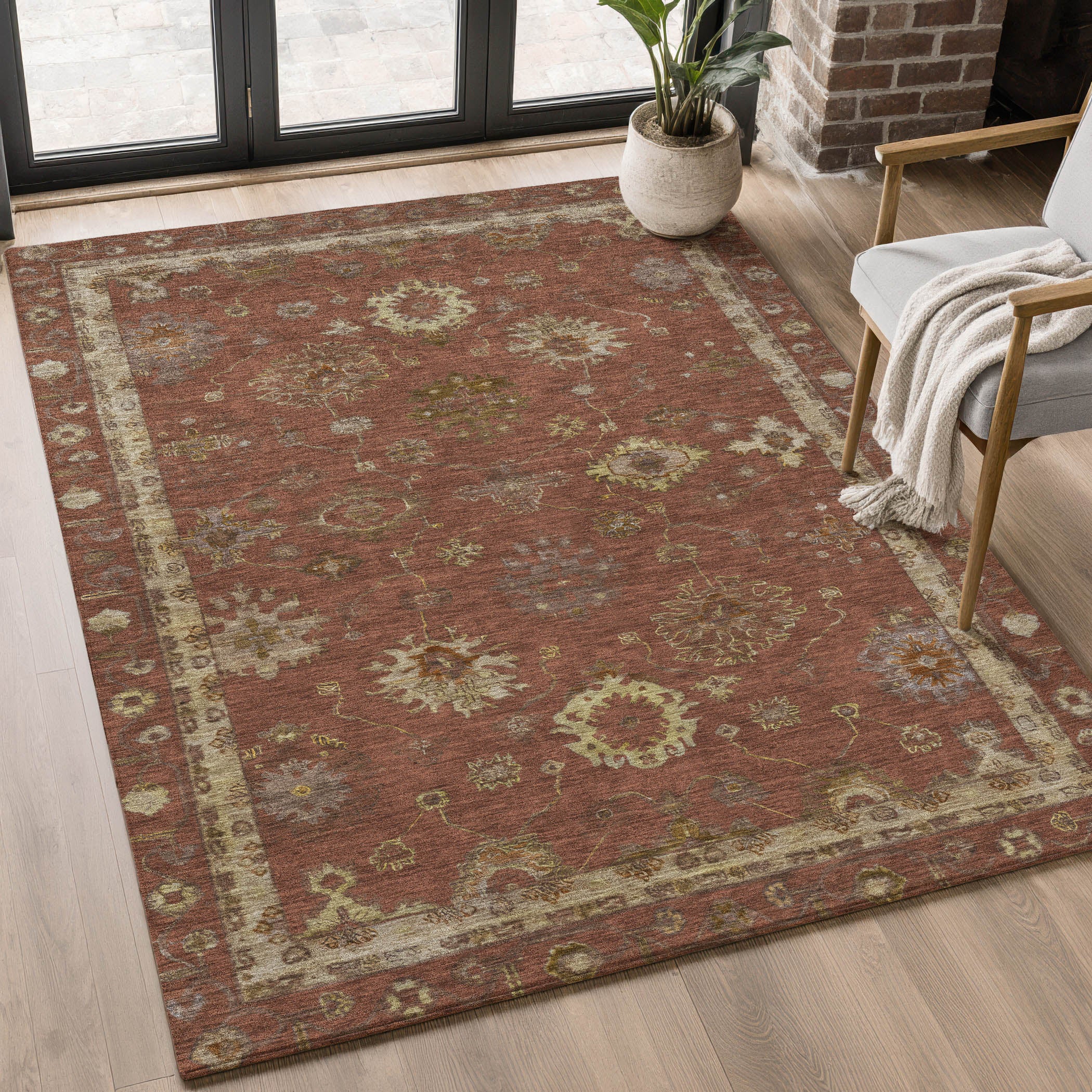 Ghent Machine Washable Traditional Paprika Orange Rug 2'6" x 3'10" #shape_Rectangle