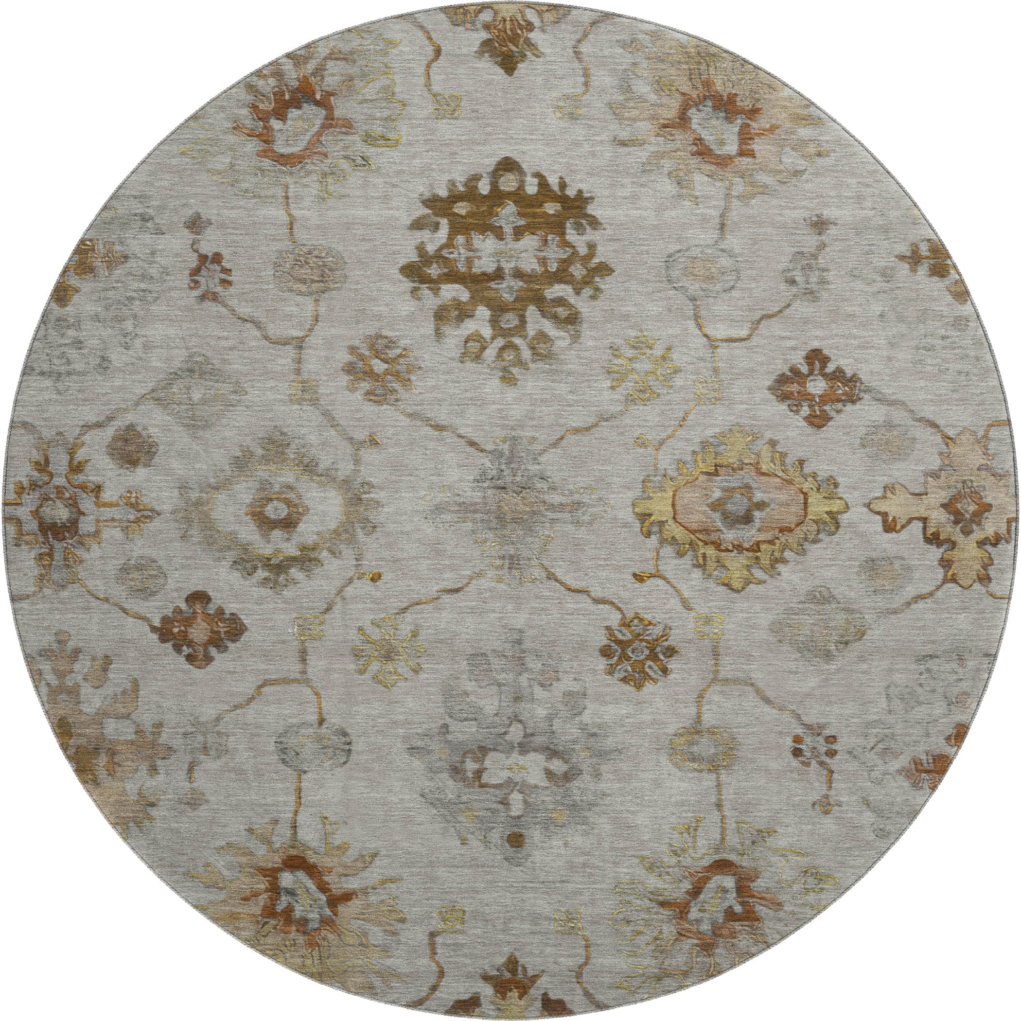 Ghent Machine Washable Traditional Taupe Brown Rug 8' x 8' #shape_Round