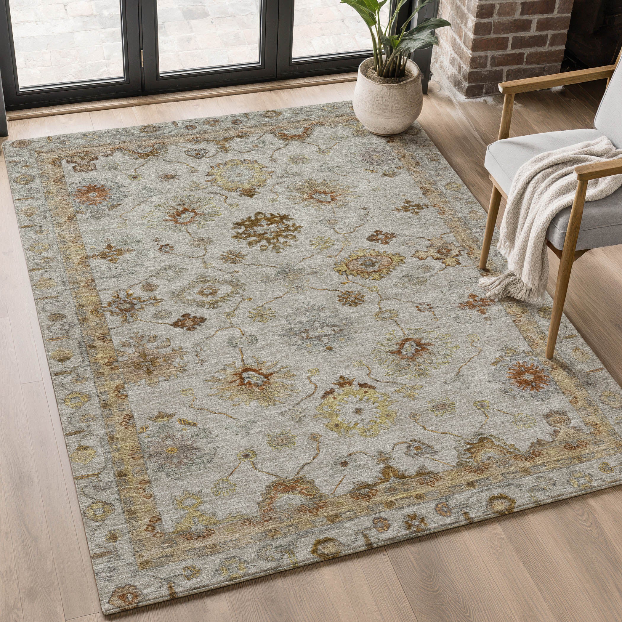 Ghent Machine Washable Traditional Taupe Brown Rug 2'6" x 3'10" #shape_Rectangle