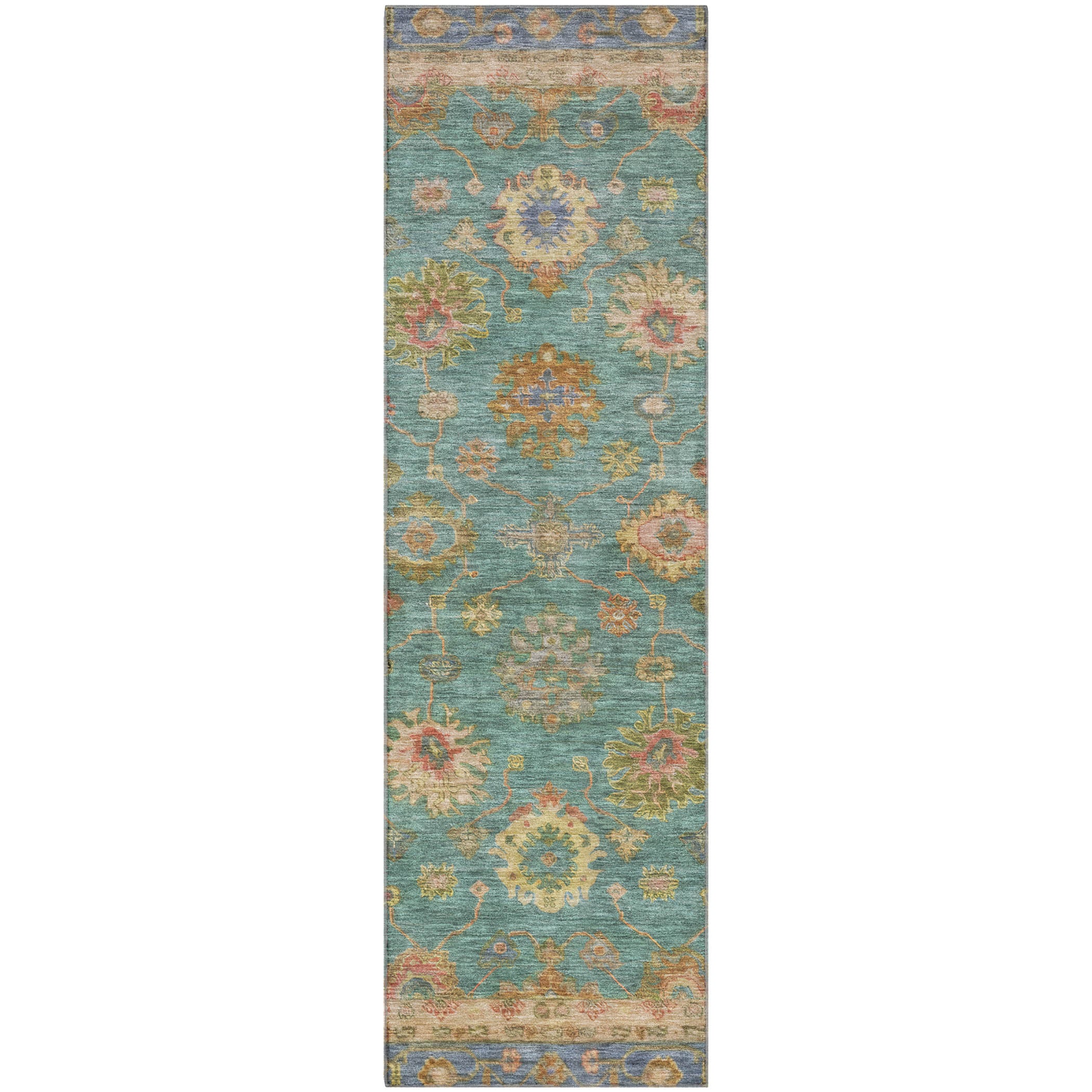 Ghent Machine Washable Traditional Teal Rug 2'3" x 7'6" #shape_Runner