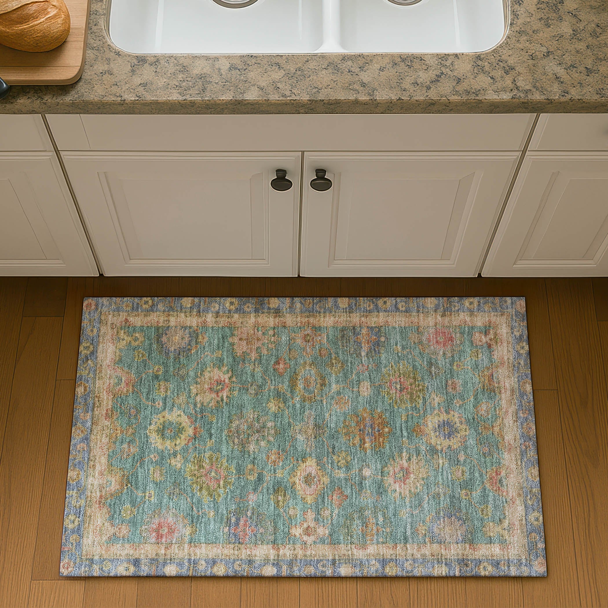 Ghent Machine Washable Traditional Teal Rug 1'8" x 2'6" #shape_Rectangle