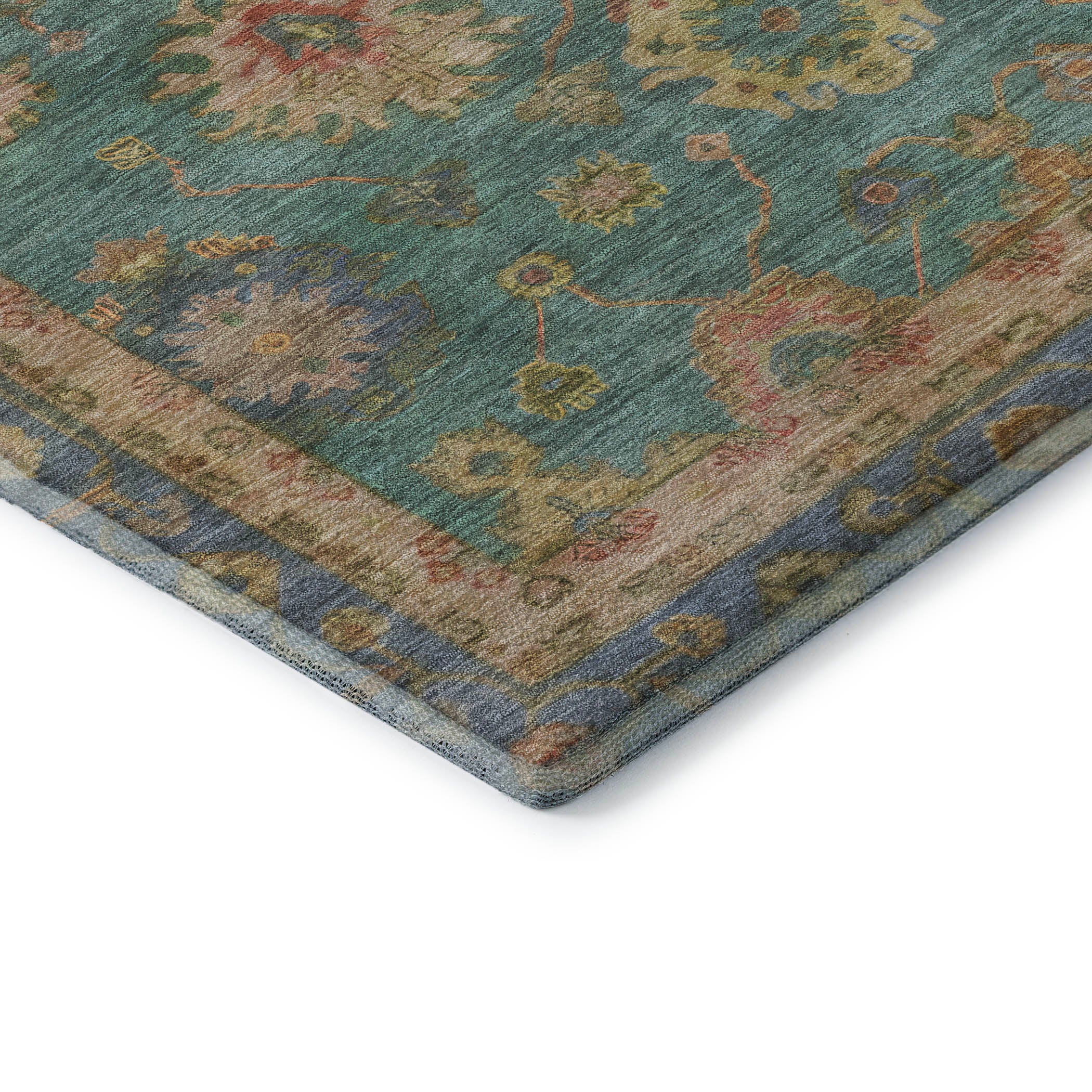 Ghent Machine Washable Traditional Teal Rug 1'8" x 2'6" #shape_Rectangle