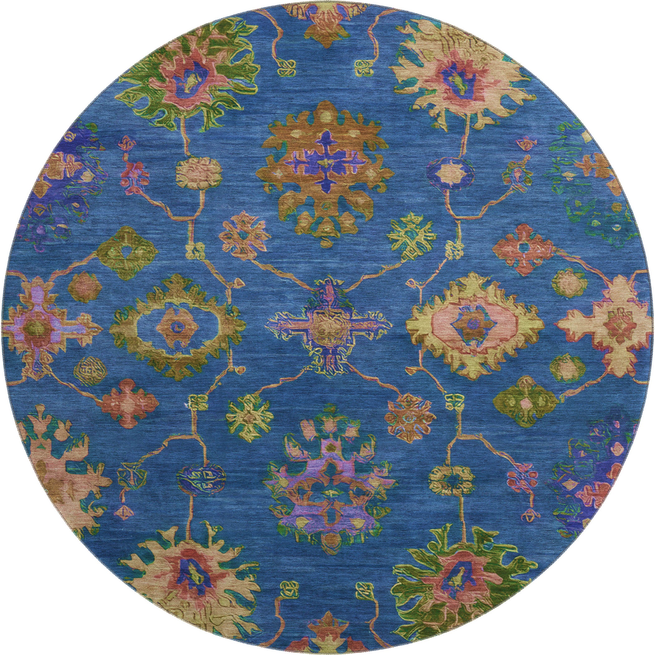 Prague Machine Washable Traditional Blue Rug 8' x 8' #shape_Round