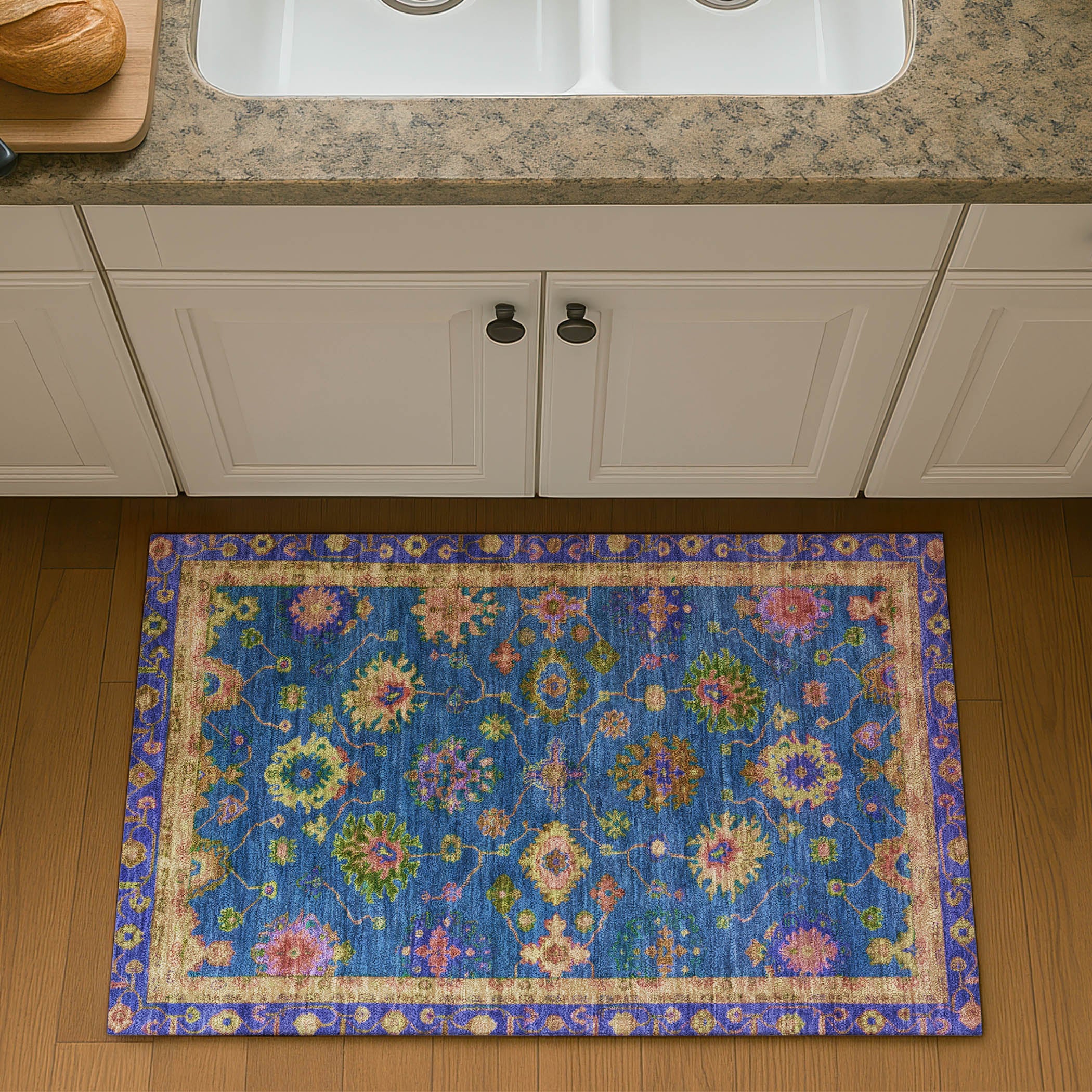 Prague Machine Washable Traditional Blue Rug 1'8" x 2'6" #shape_Rectangle