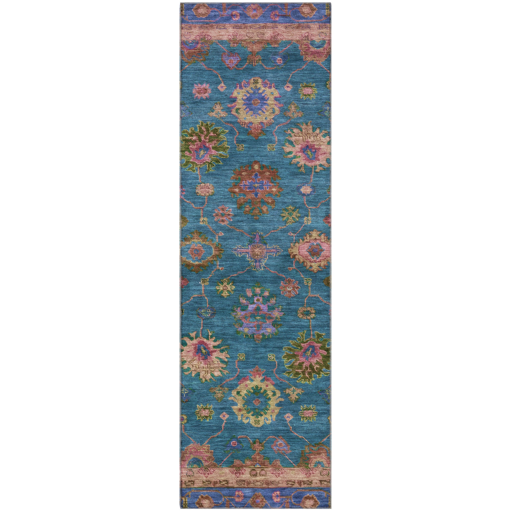 Prague Machine Washable Traditional Teal Rug 2'3" x 7'6" #shape_Runner