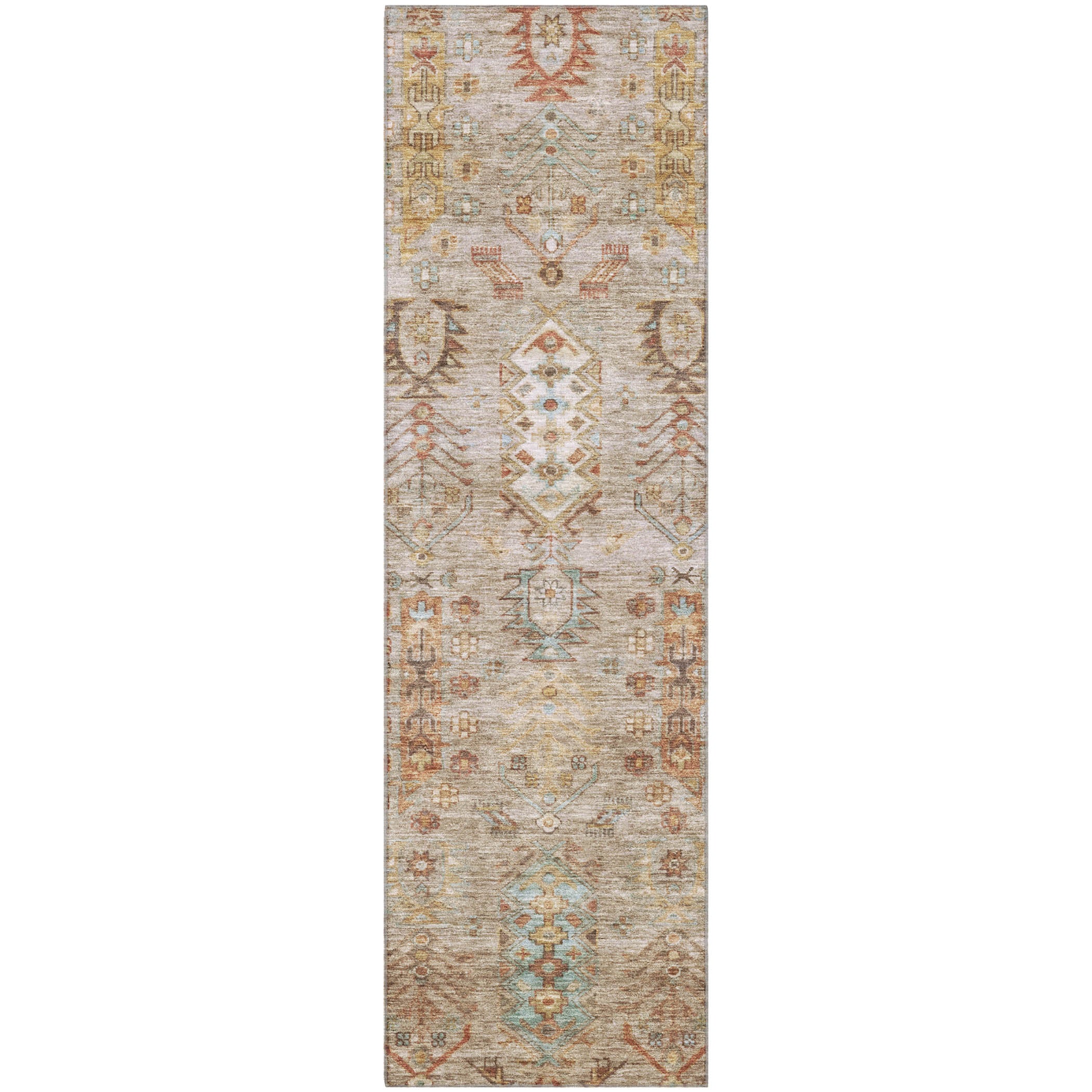 Havana Machine Washable Traditional Beige Brown Rug 2'3" x 7'6" #shape_Runner