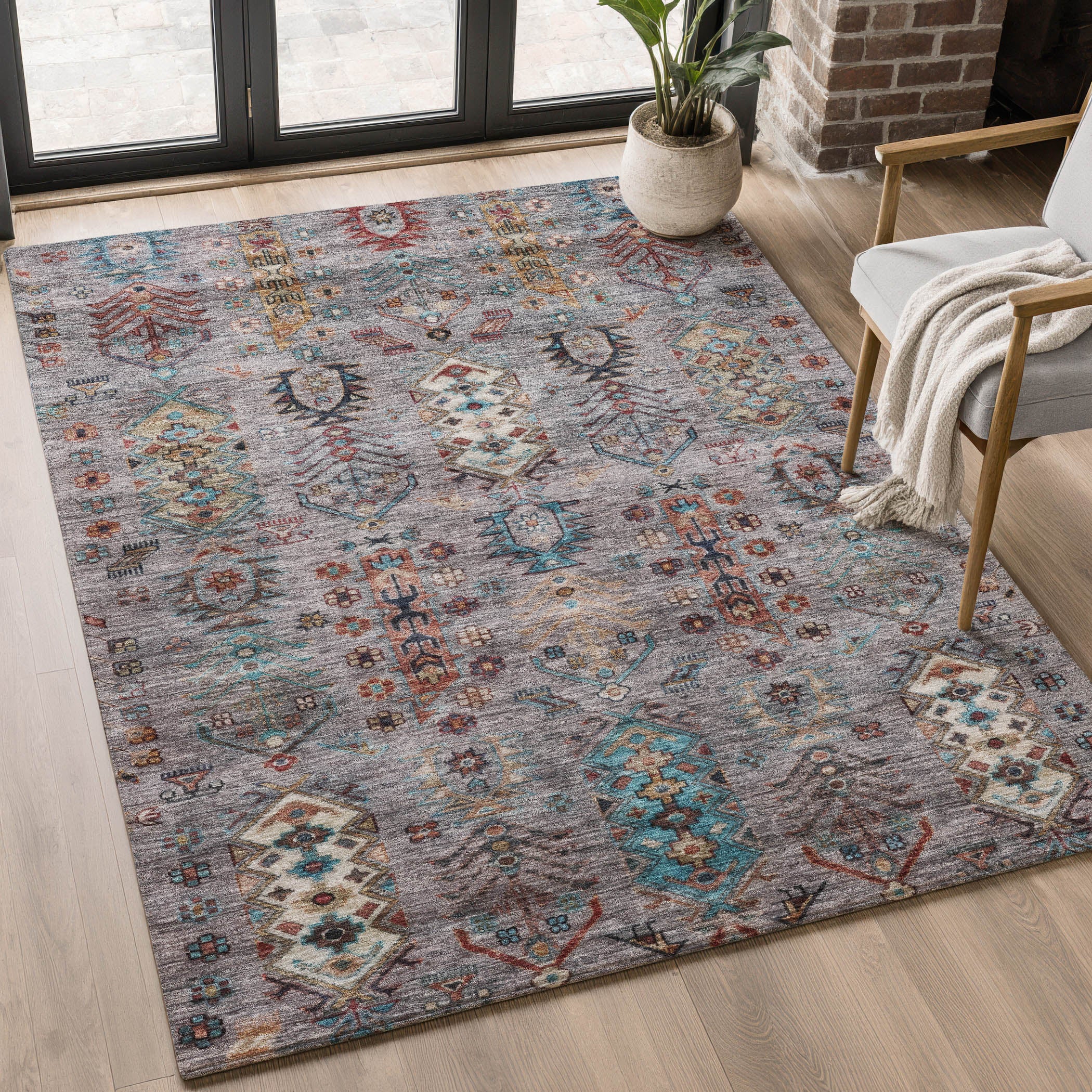 Havana Machine Washable Traditional Gray Rug 2'6" x 3'10" #shape_Rectangle