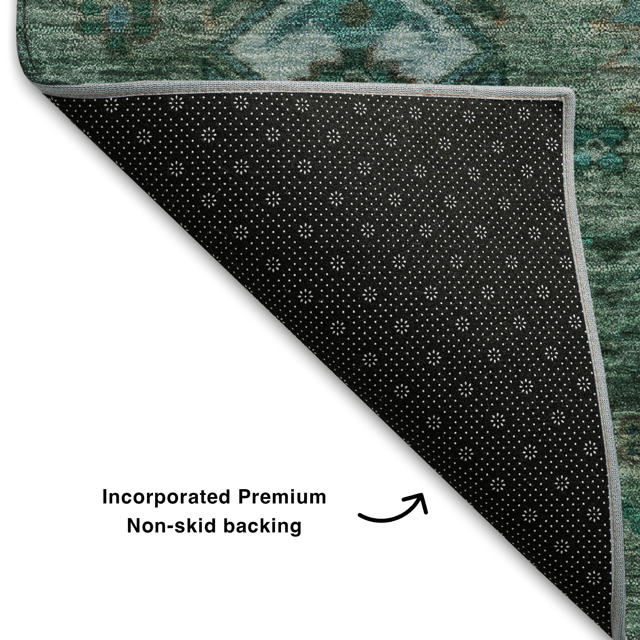 Havana Machine Washable Traditional Green Rug 1'8" x 2'6" #shape_Rectangle